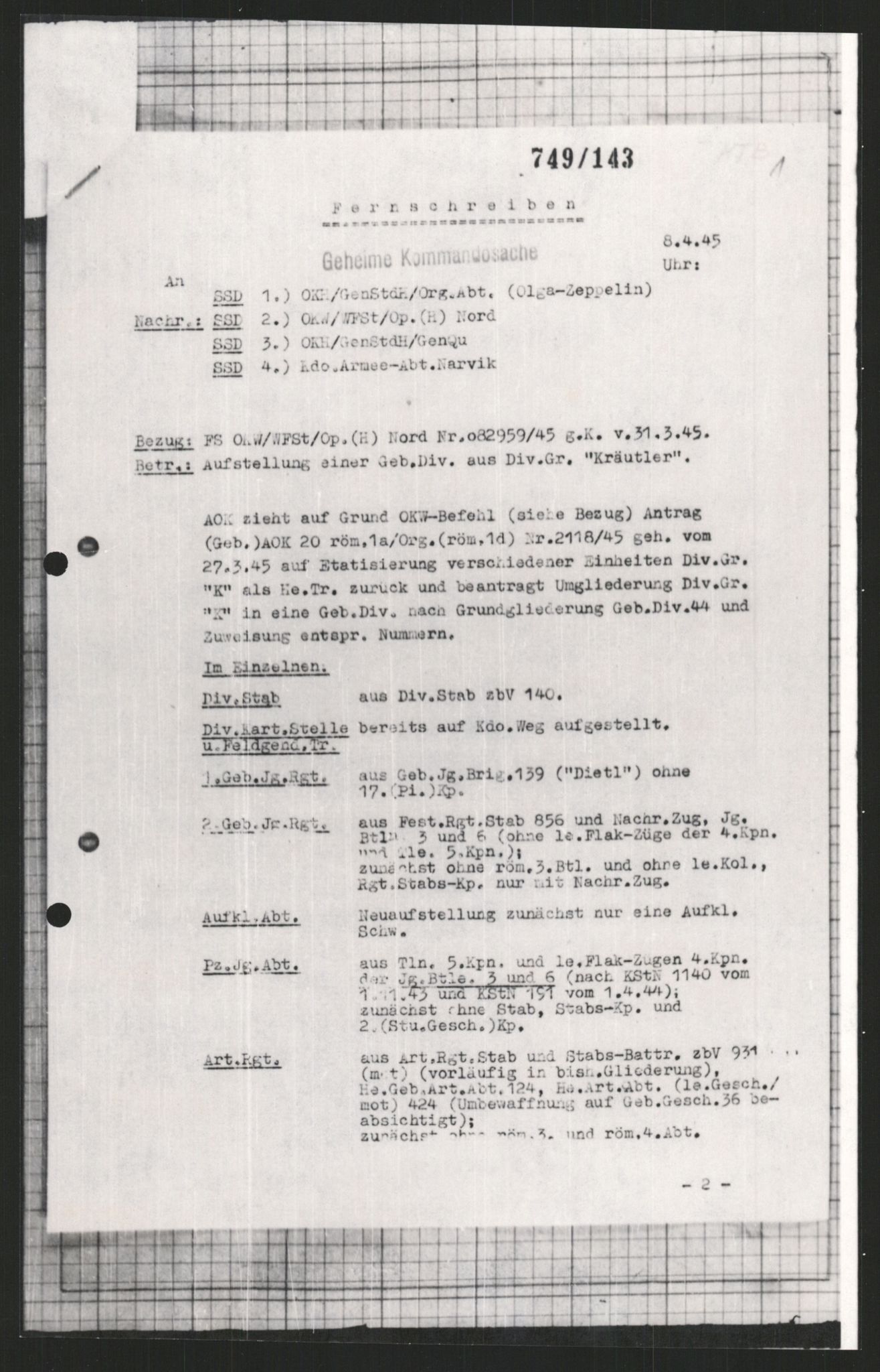 Forsvarets Overkommando. 2 kontor. Arkiv 11.4. Spredte tyske arkivsaker, AV/RA-RAFA-7031/D/Dar/Dara/L0009: Krigsdagbøker for 20. Gebirgs-Armee-Oberkommando (AOK 20), 1940-1945, p. 146