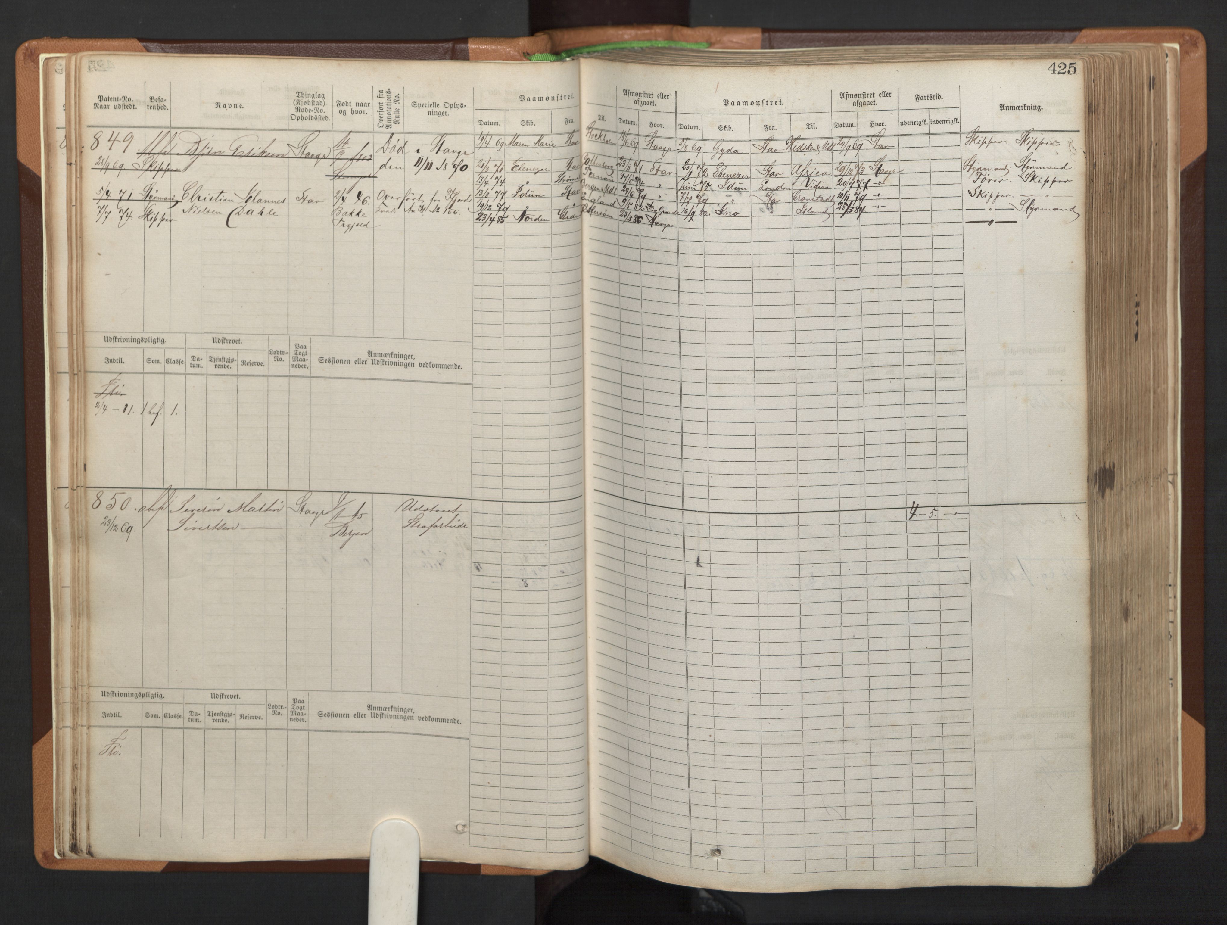 Stavanger sjømannskontor, SAST/A-102006/F/Fb/Fbb/L0005: Sjøfartshovedrulle, patentnr. 793-1606 (del 2), 1869-1880, p. 31