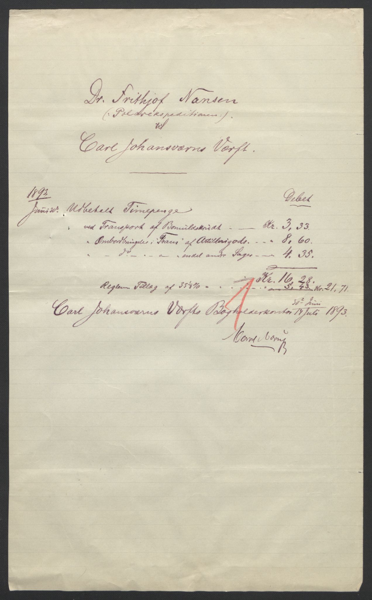 Arbeidskomitéen for Fridtjof Nansens polarekspedisjon, AV/RA-PA-0061/R/L0009/0001: Regnskapsbilag / Diverse bilag, 1891-1895, p. 7