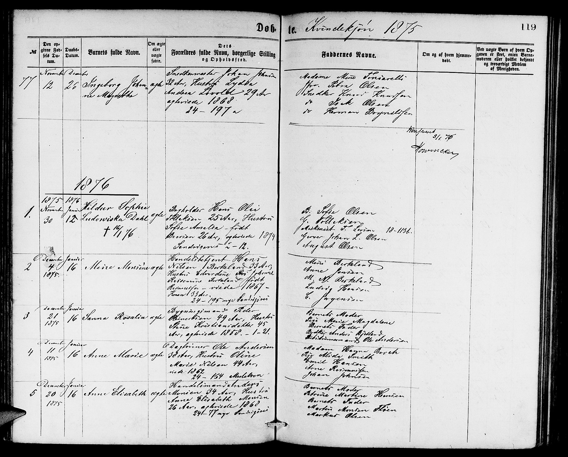 Sandviken Sokneprestembete, AV/SAB-A-77601/H/Hb: Parish register (copy) no. A 1, 1867-1879, p. 119