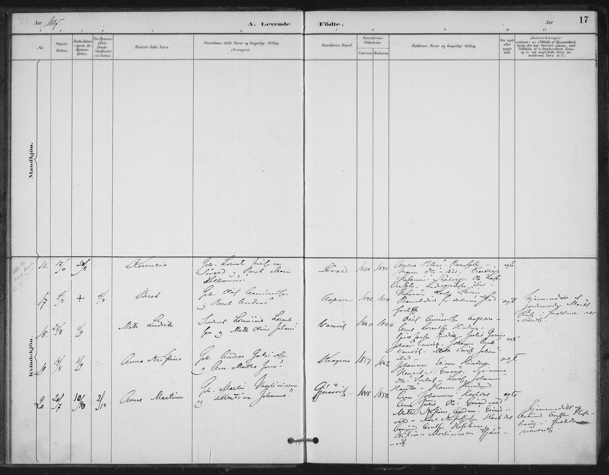 Ministerialprotokoller, klokkerbøker og fødselsregistre - Nord-Trøndelag, AV/SAT-A-1458/702/L0023: Parish register (official) no. 702A01, 1883-1897, p. 17