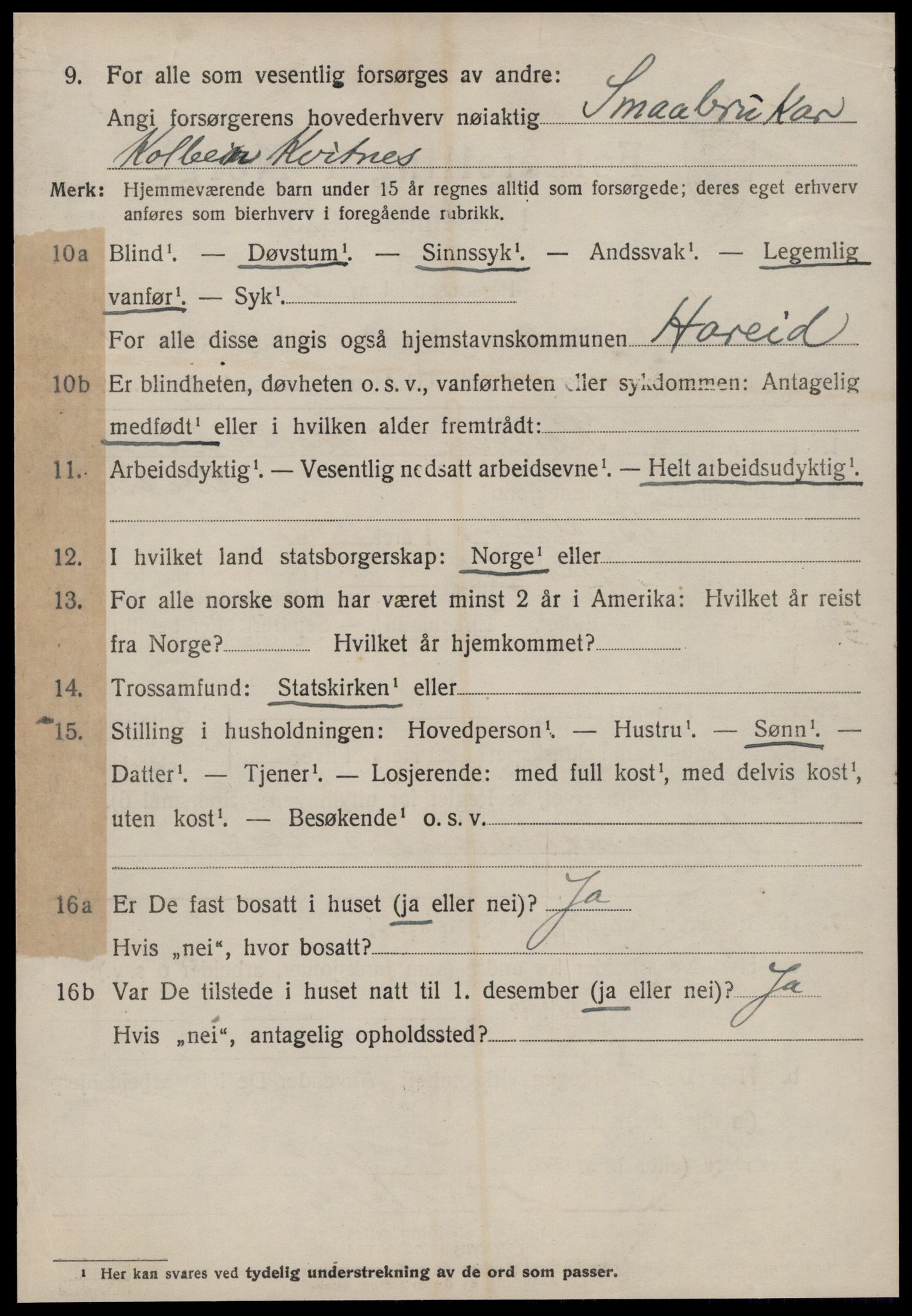 SAT, 1920 census for Hareid, 1920, p. 5440