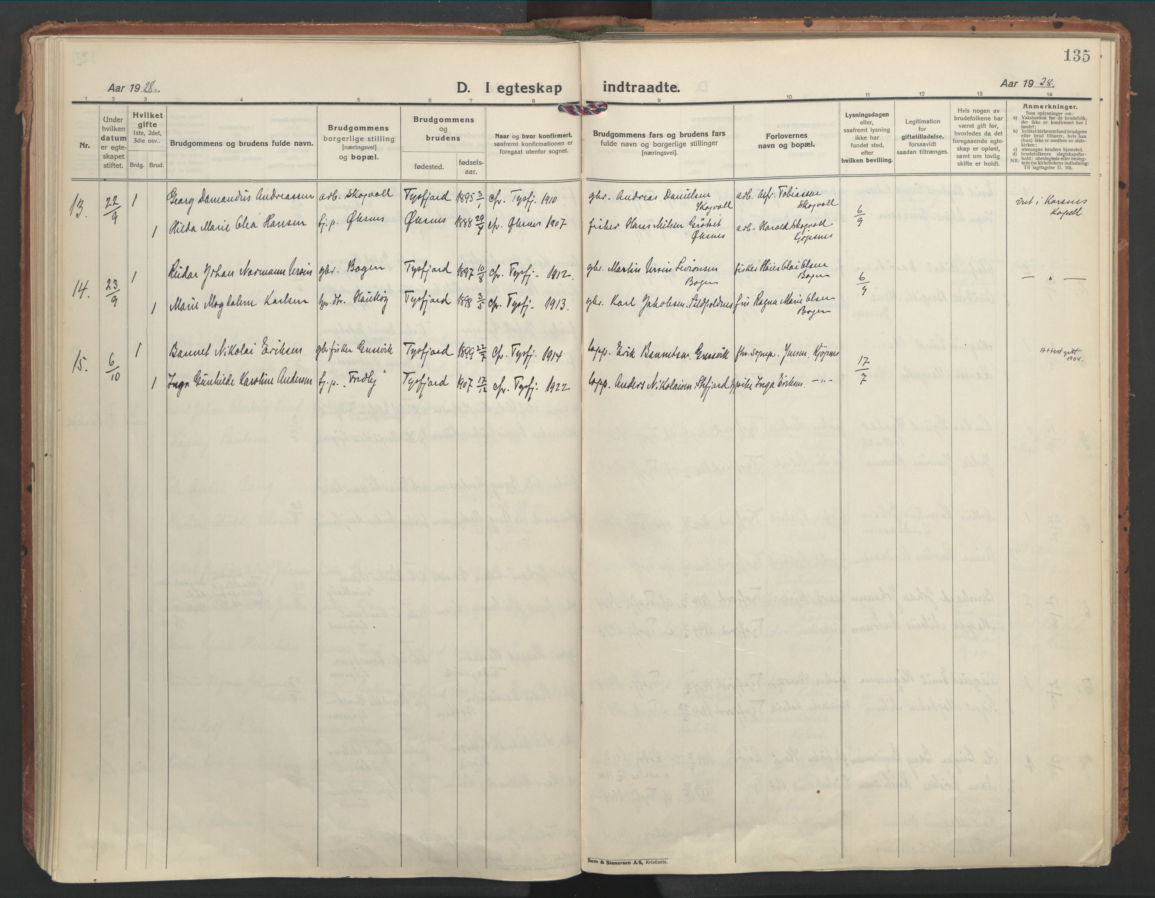 Ministerialprotokoller, klokkerbøker og fødselsregistre - Nordland, AV/SAT-A-1459/861/L0873: Parish register (official) no. 861A08, 1923-1932, p. 135