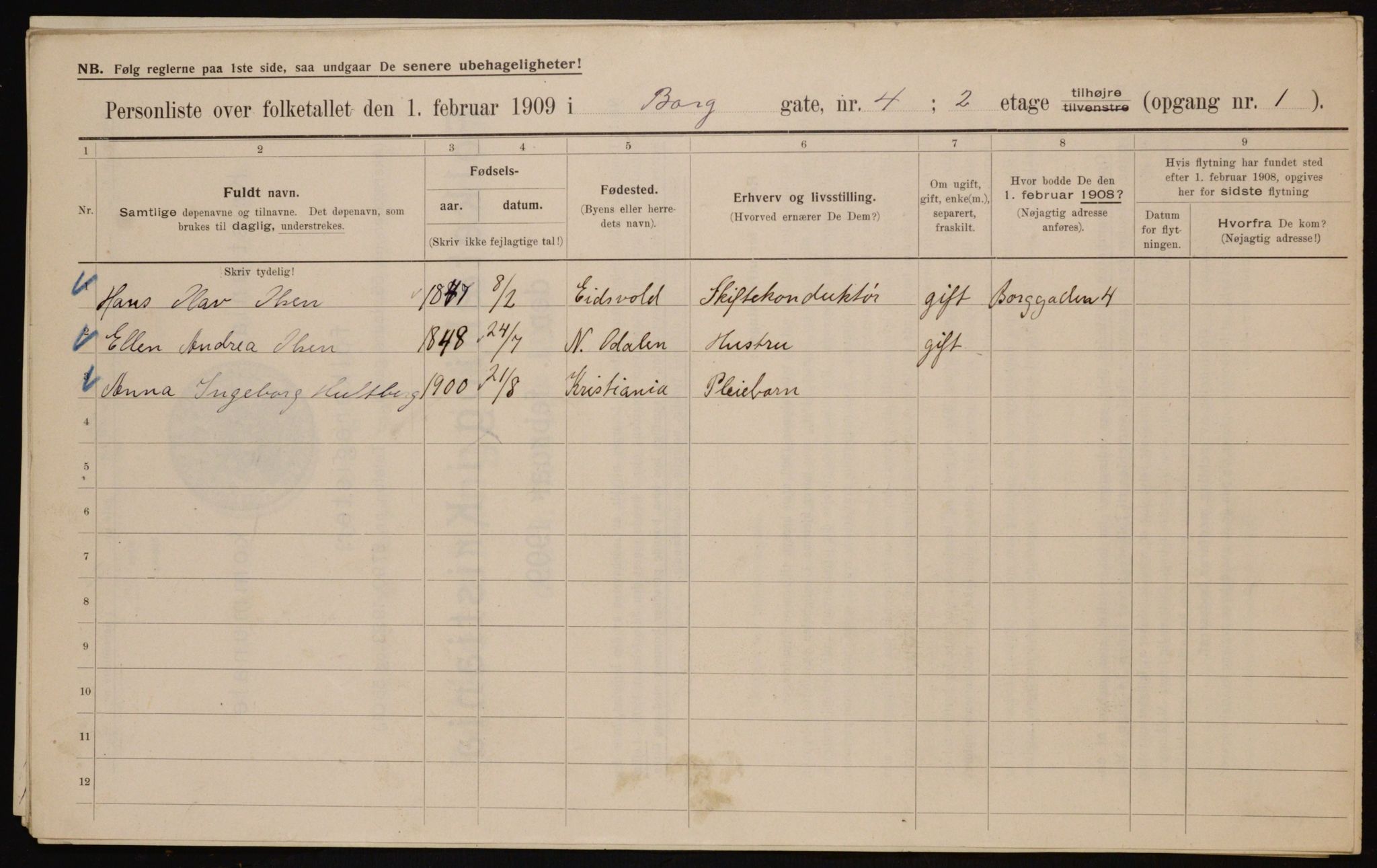 OBA, Municipal Census 1909 for Kristiania, 1909, p. 7217