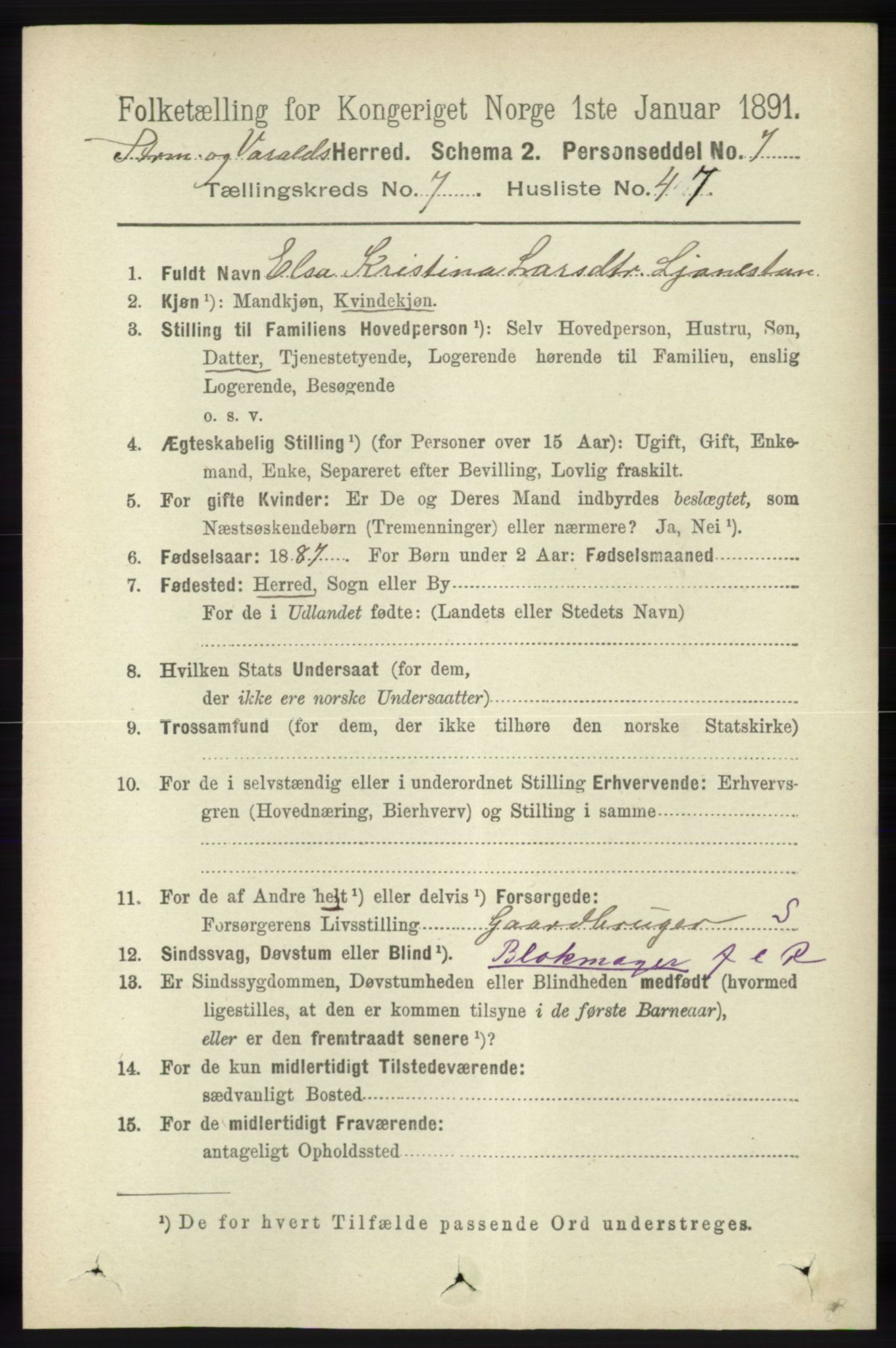 RA, 1891 census for 1226 Strandebarm og Varaldsøy, 1891, p. 2925