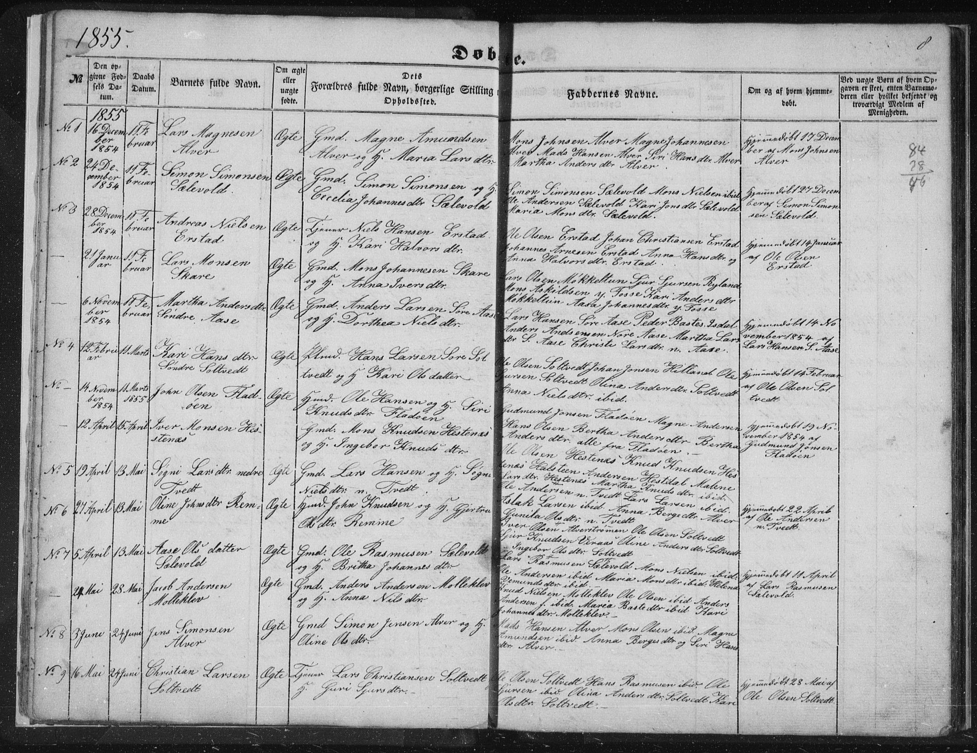 Alversund Sokneprestembete, SAB/A-73901/H/Ha/Hab: Parish register (copy) no. A 1, 1852-1864, p. 8