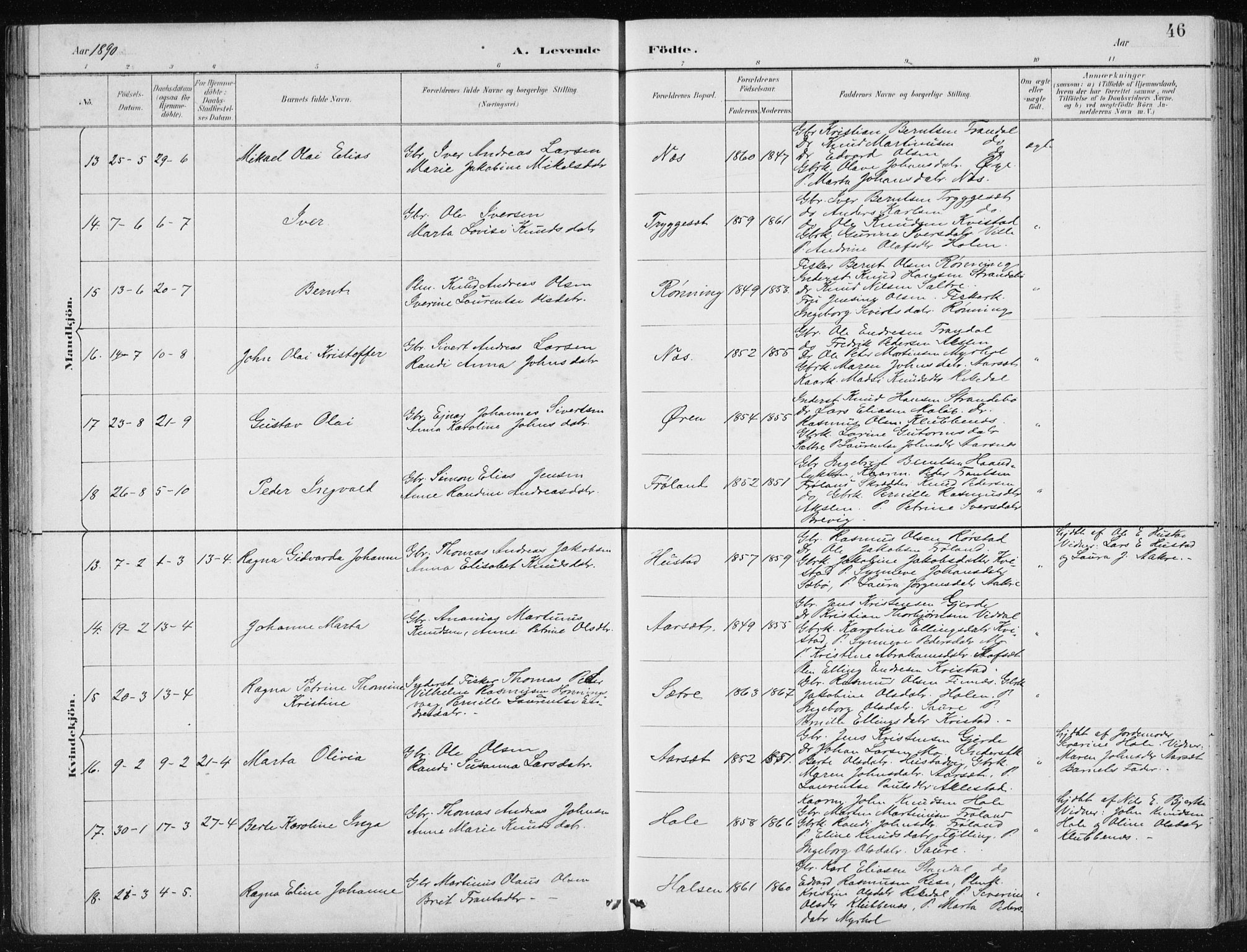 Ministerialprotokoller, klokkerbøker og fødselsregistre - Møre og Romsdal, AV/SAT-A-1454/515/L0215: Parish register (copy) no. 515C02, 1884-1906, p. 46