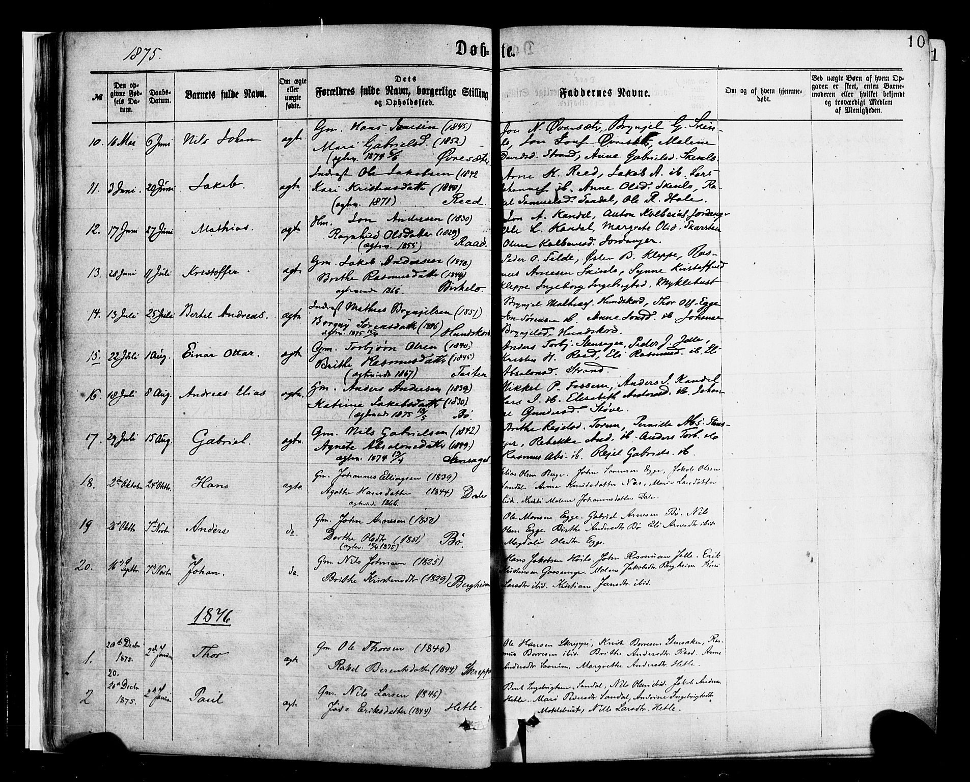 Gloppen sokneprestembete, SAB/A-80101/H/Haa/Haac/L0001: Parish register (official) no. C 1, 1871-1886, p. 10