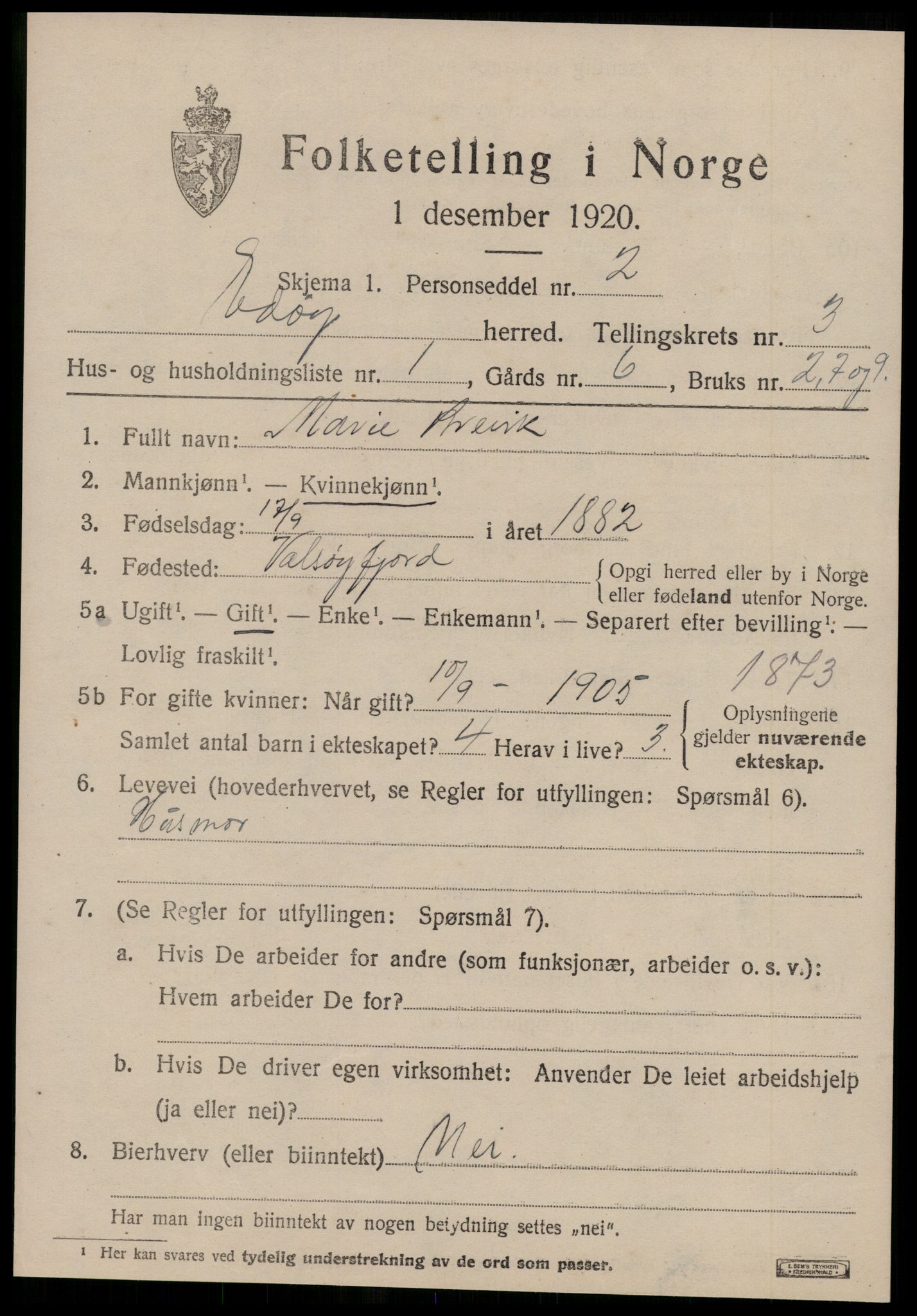 SAT, 1920 census for Edøy, 1920, p. 922