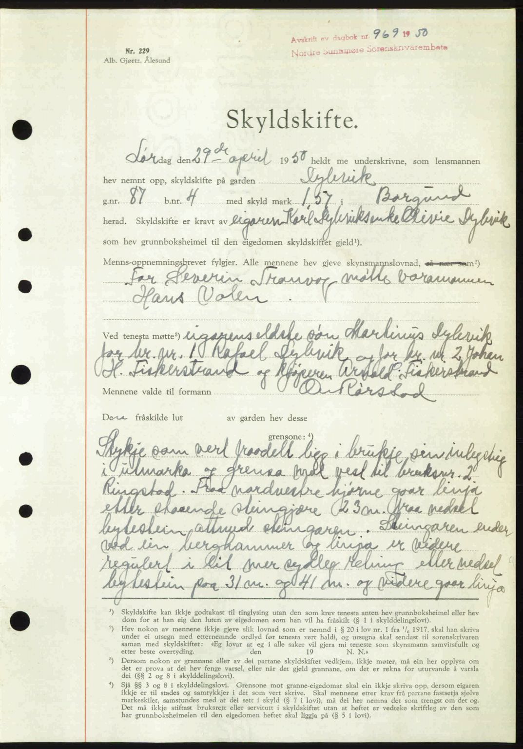 Nordre Sunnmøre sorenskriveri, AV/SAT-A-0006/1/2/2C/2Ca: Mortgage book no. A34, 1950-1950, Diary no: : 969/1950