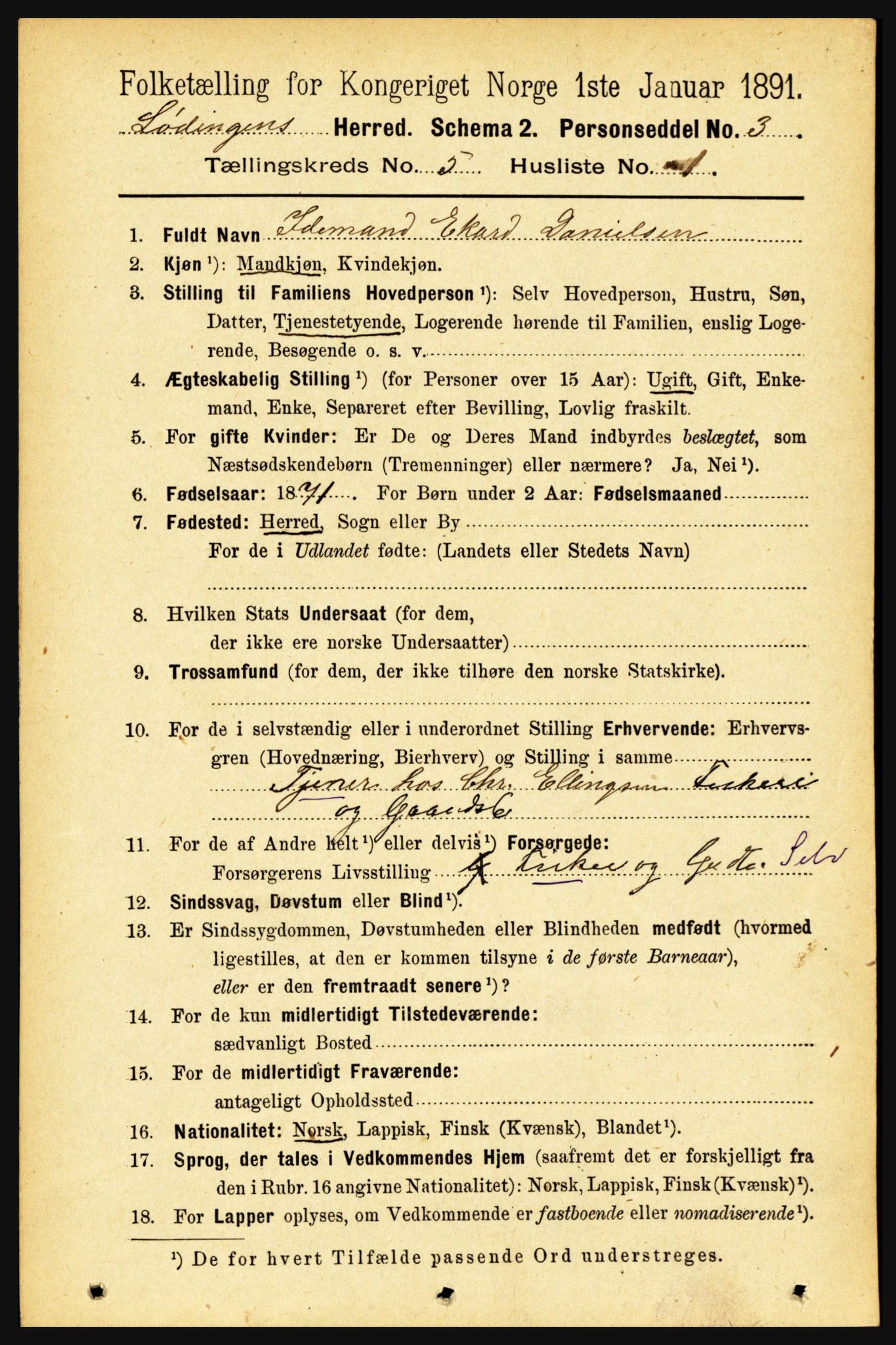 RA, 1891 census for 1851 Lødingen, 1891, p. 2325