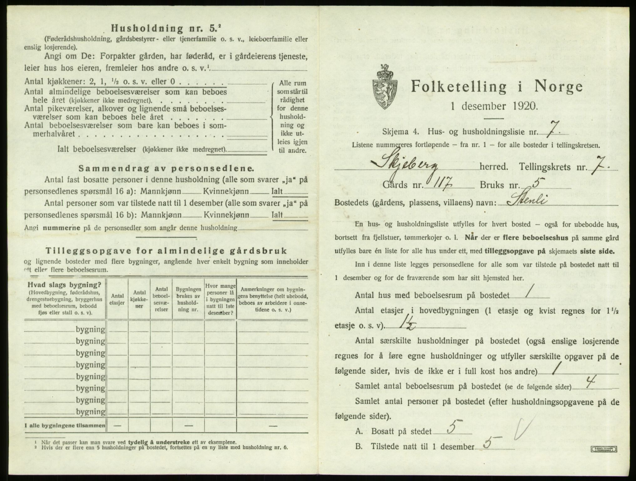 SAO, 1920 census for Skjeberg, 1920, p. 905