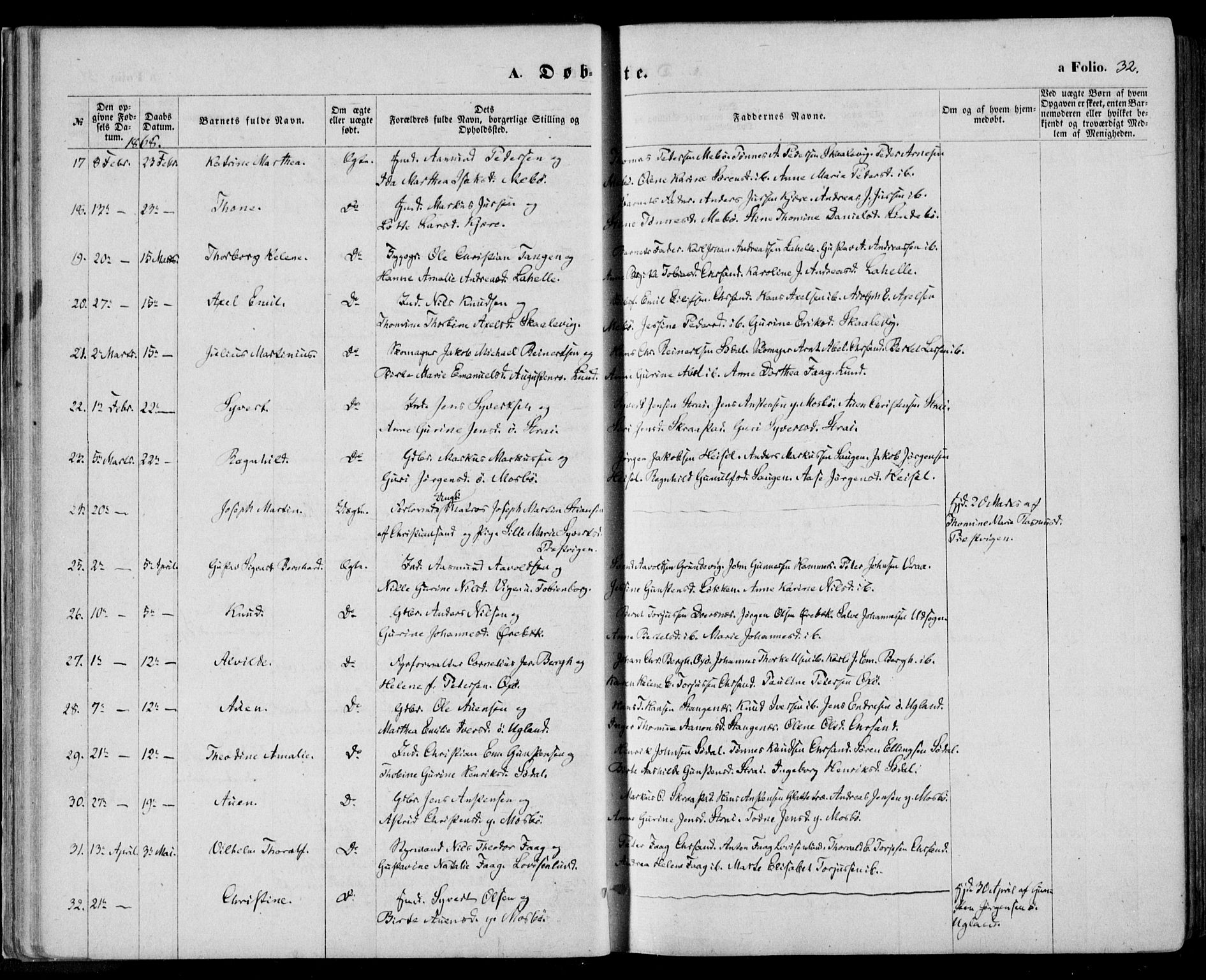 Oddernes sokneprestkontor, AV/SAK-1111-0033/F/Fa/Faa/L0008: Parish register (official) no. A 8, 1864-1880, p. 32