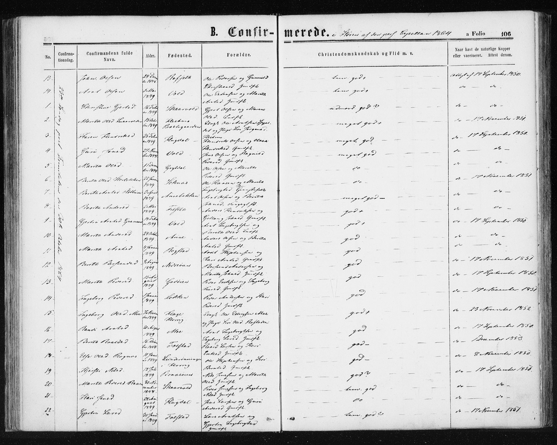 Ministerialprotokoller, klokkerbøker og fødselsregistre - Sør-Trøndelag, SAT/A-1456/687/L1001: Parish register (official) no. 687A07, 1863-1878, p. 106