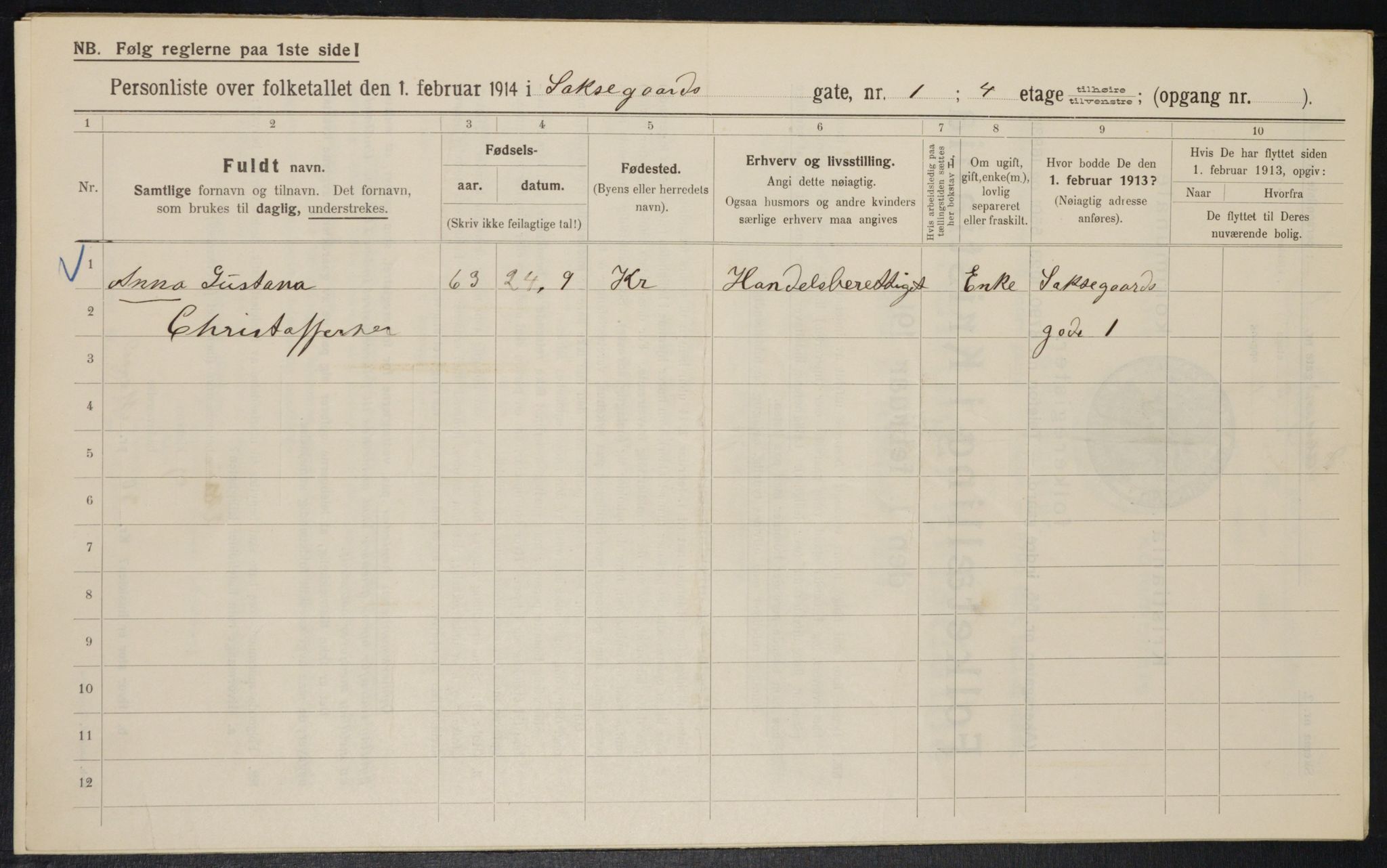 OBA, Municipal Census 1914 for Kristiania, 1914, p. 89115