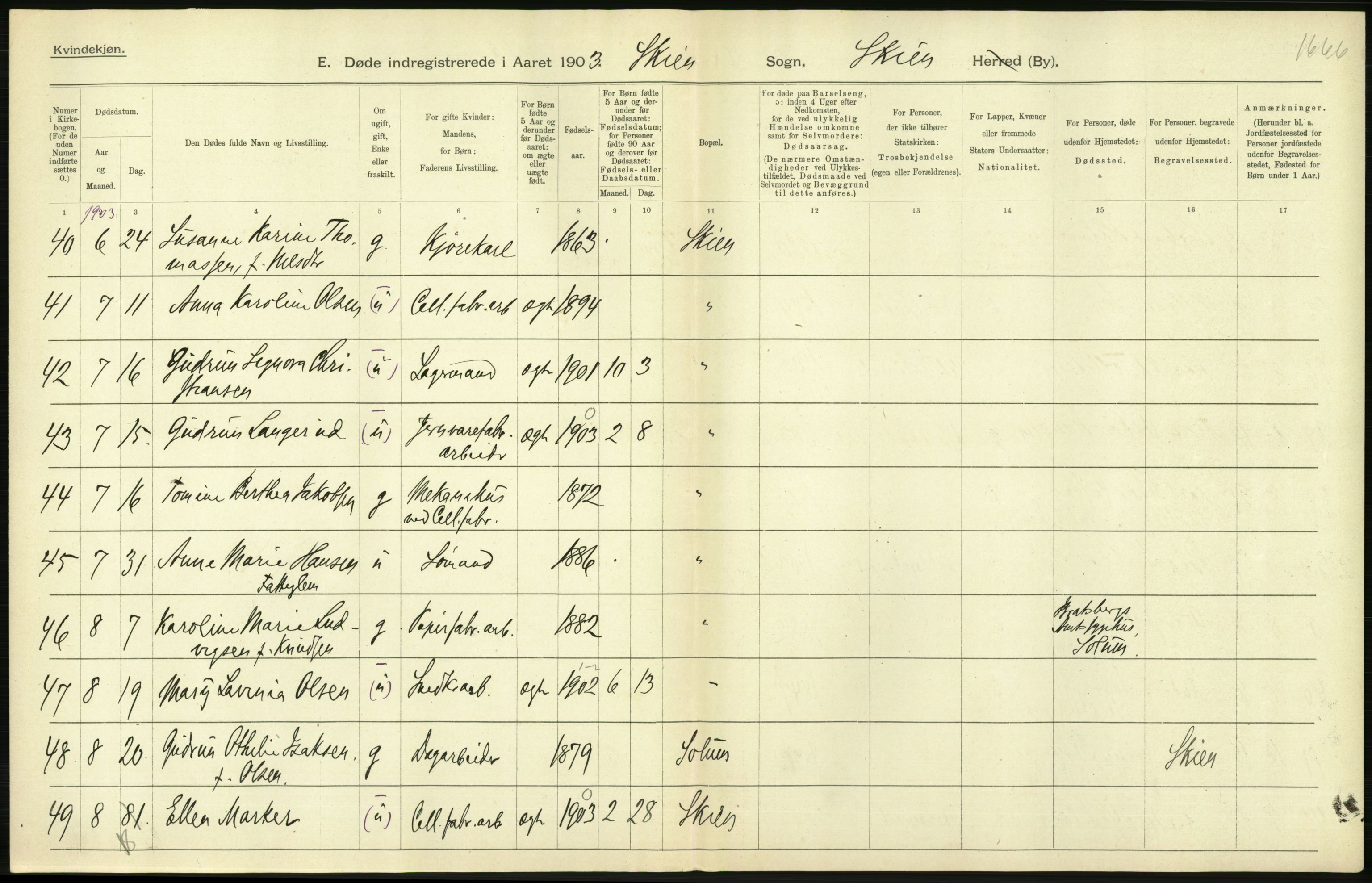 Statistisk sentralbyrå, Sosiodemografiske emner, Befolkning, AV/RA-S-2228/D/Df/Dfa/Dfaa/L0009: Bratsberg amt: Fødte, gifte, døde, 1903, p. 680