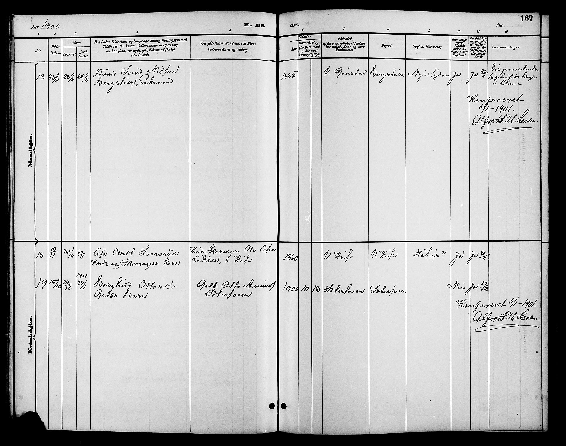 Fåberg prestekontor, AV/SAH-PREST-086/H/Ha/Hab/L0010: Parish register (copy) no. 10, 1892-1900, p. 167