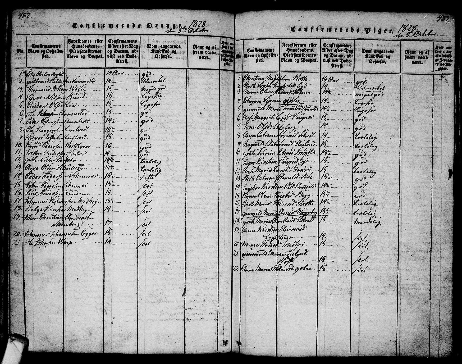 Sandsvær kirkebøker, AV/SAKO-A-244/G/Ga/L0003: Parish register (copy) no. I 3, 1817-1839, p. 482-483