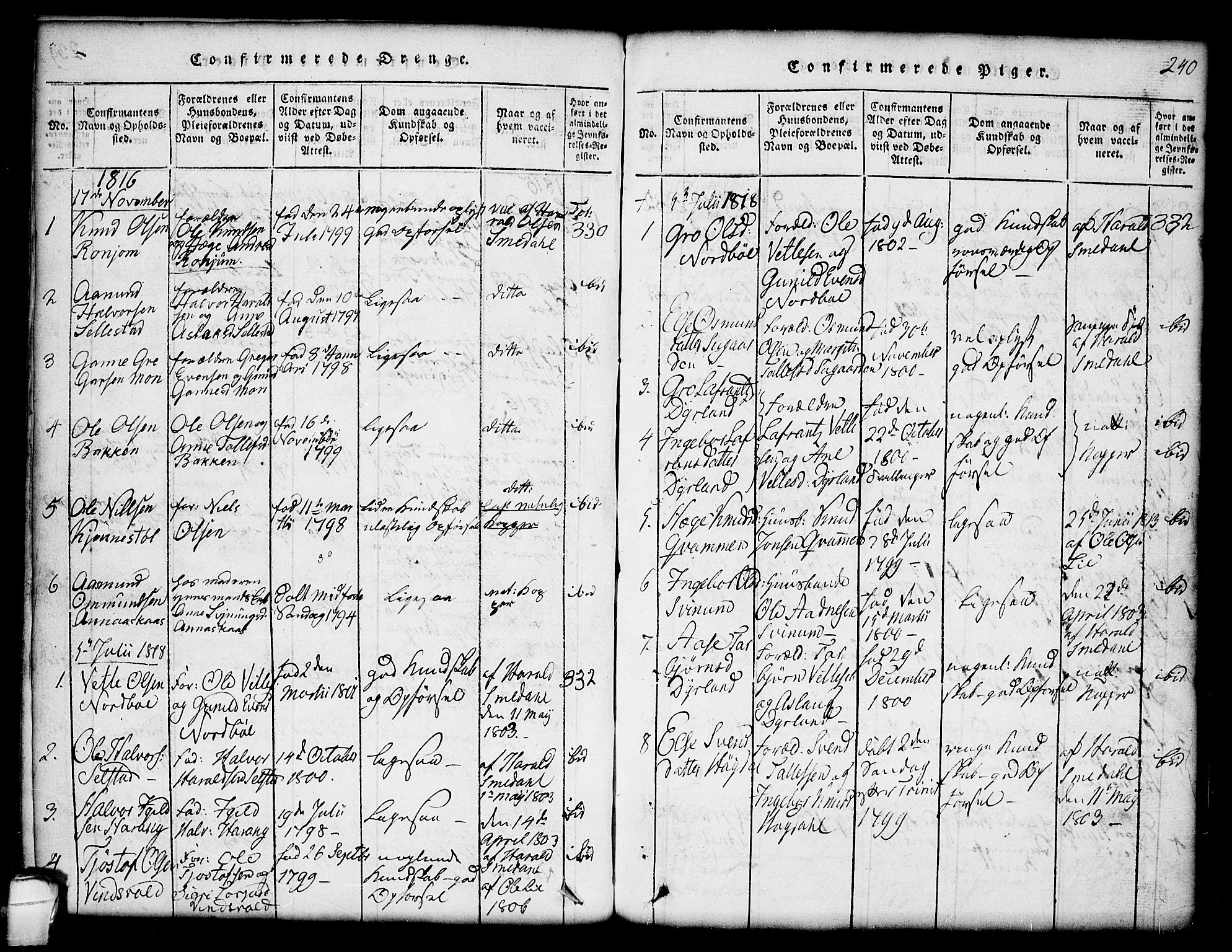 Seljord kirkebøker, SAKO/A-20/G/Gc/L0001: Parish register (copy) no. III 1, 1815-1849, p. 240