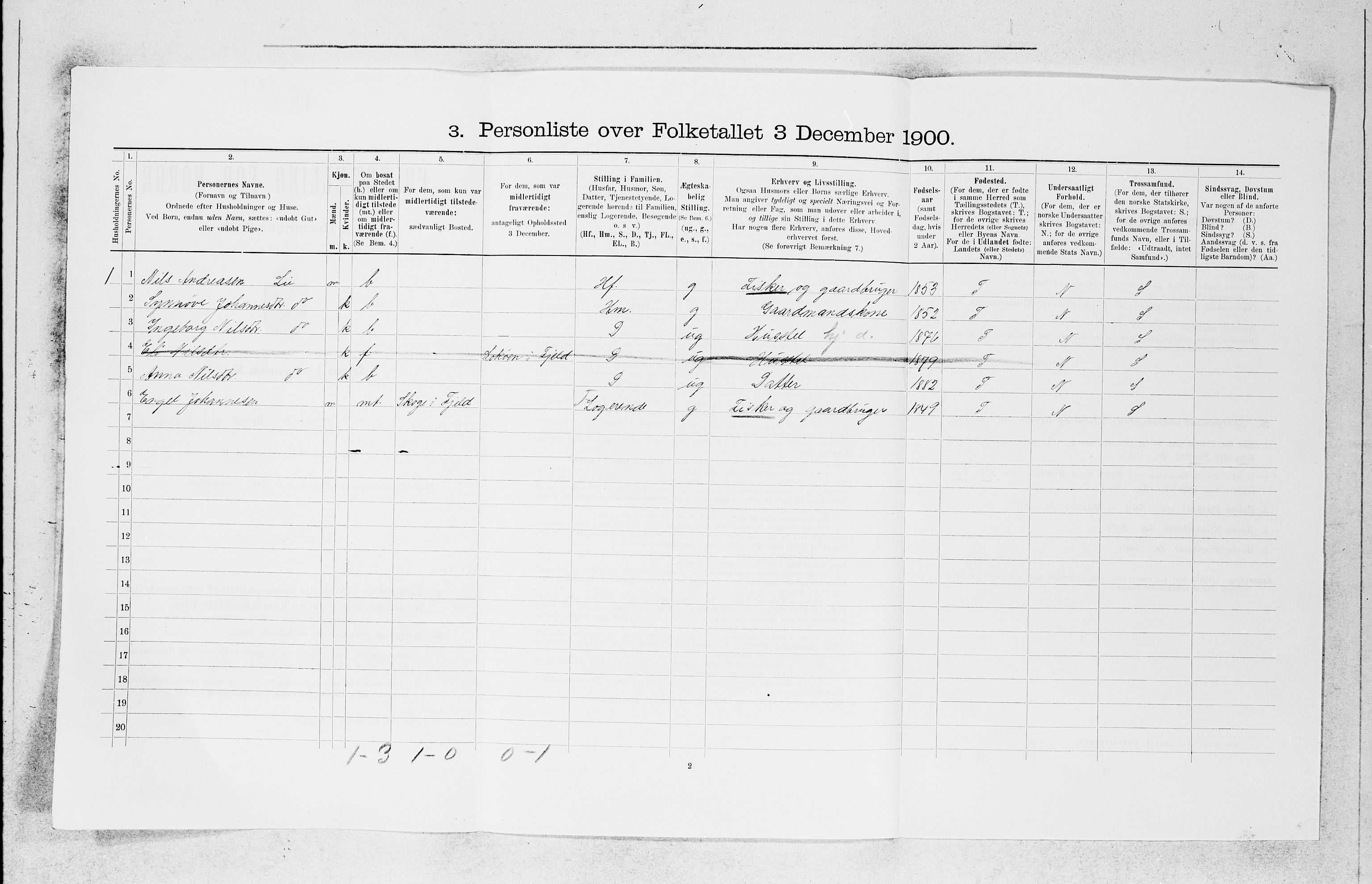 SAB, 1900 census for Fjell, 1900, p. 973