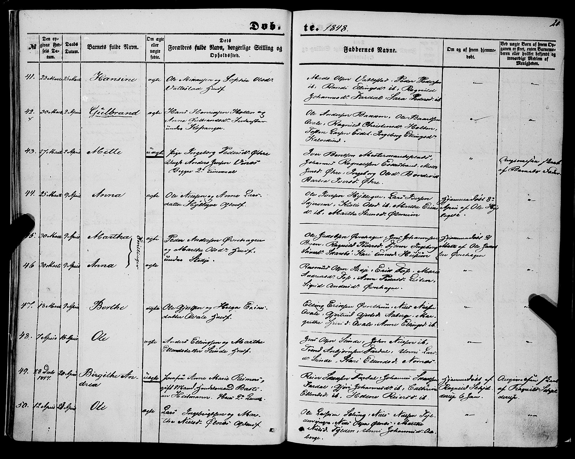 Sogndal sokneprestembete, SAB/A-81301/H/Haa/Haaa/L0012I: Parish register (official) no. A 12I, 1847-1859, p. 20