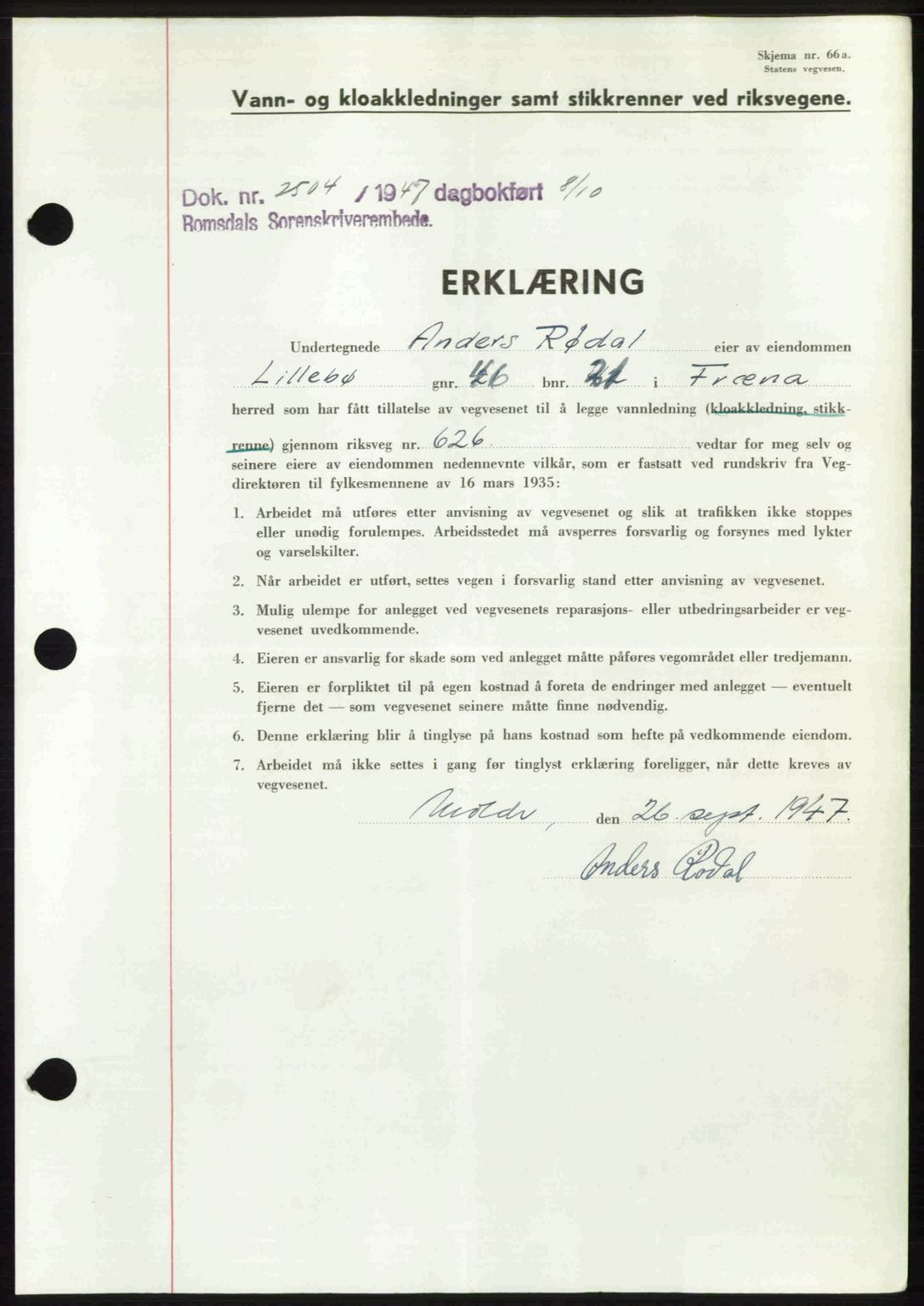 Romsdal sorenskriveri, SAT/A-4149/1/2/2C: Mortgage book no. A24, 1947-1947, Diary no: : 2504/1947