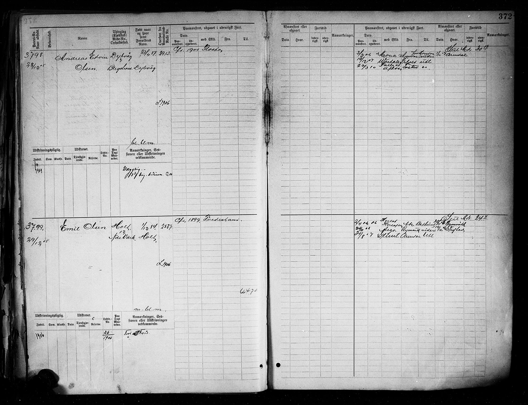 Tvedestrand mønstringskrets, AV/SAK-2031-0011/F/Fb/L0005: Hovedrulle A nr 3057-3817, R-6, 1890-1920, p. 381