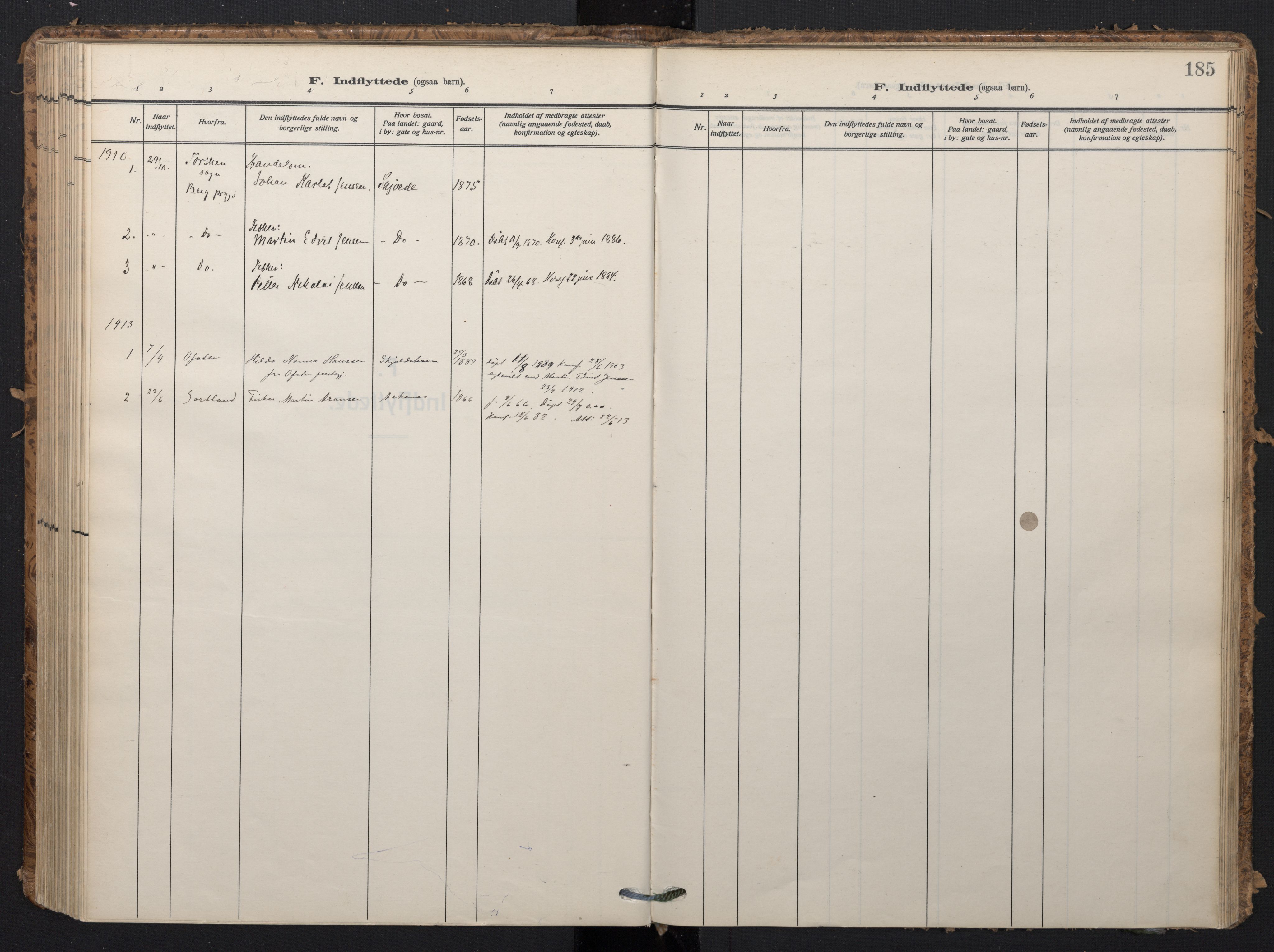 Ministerialprotokoller, klokkerbøker og fødselsregistre - Nordland, SAT/A-1459/898/L1423: Parish register (official) no. 898A03, 1909-1928, p. 185