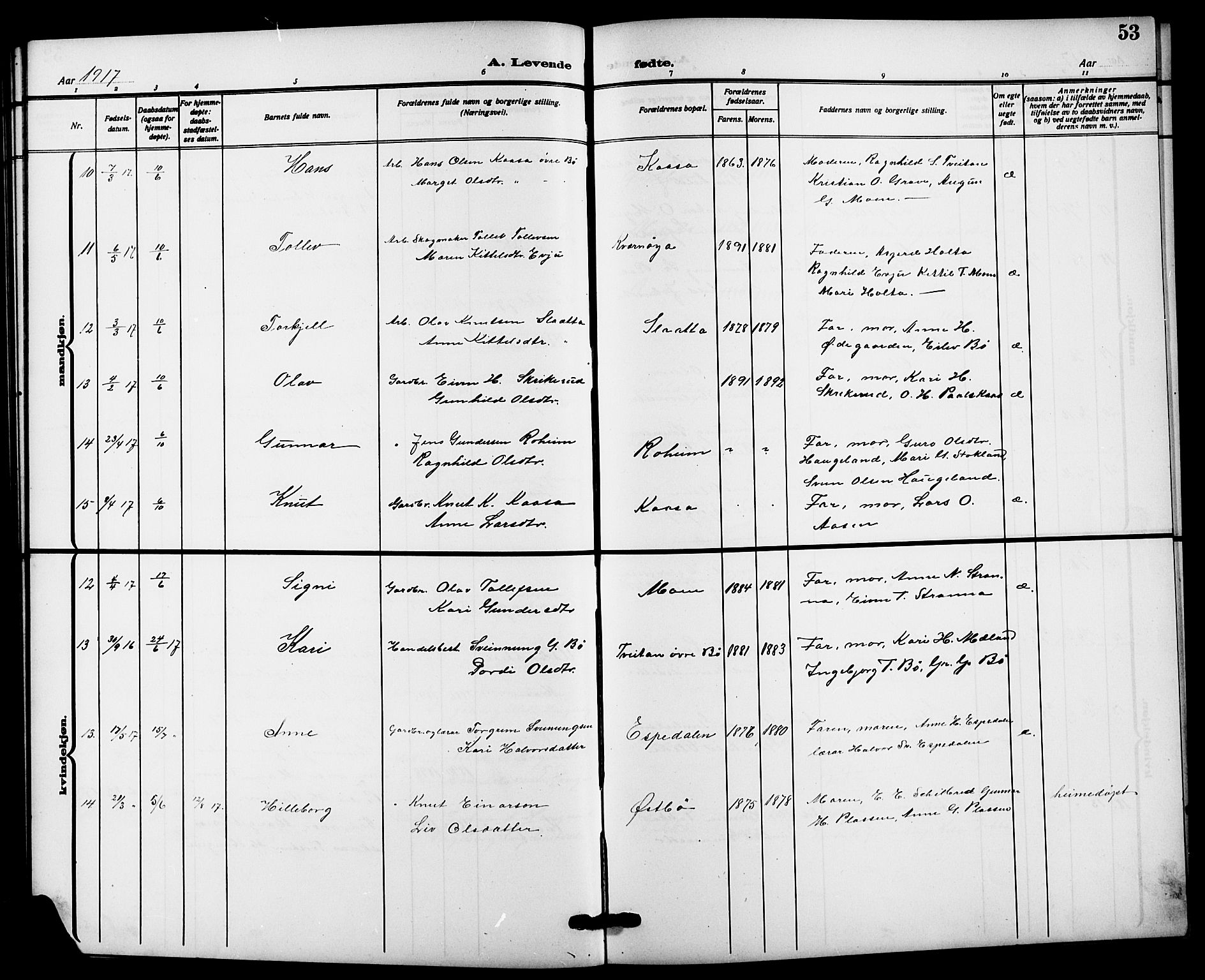 Bø kirkebøker, SAKO/A-257/G/Ga/L0007: Parish register (copy) no. 7, 1909-1924, p. 53