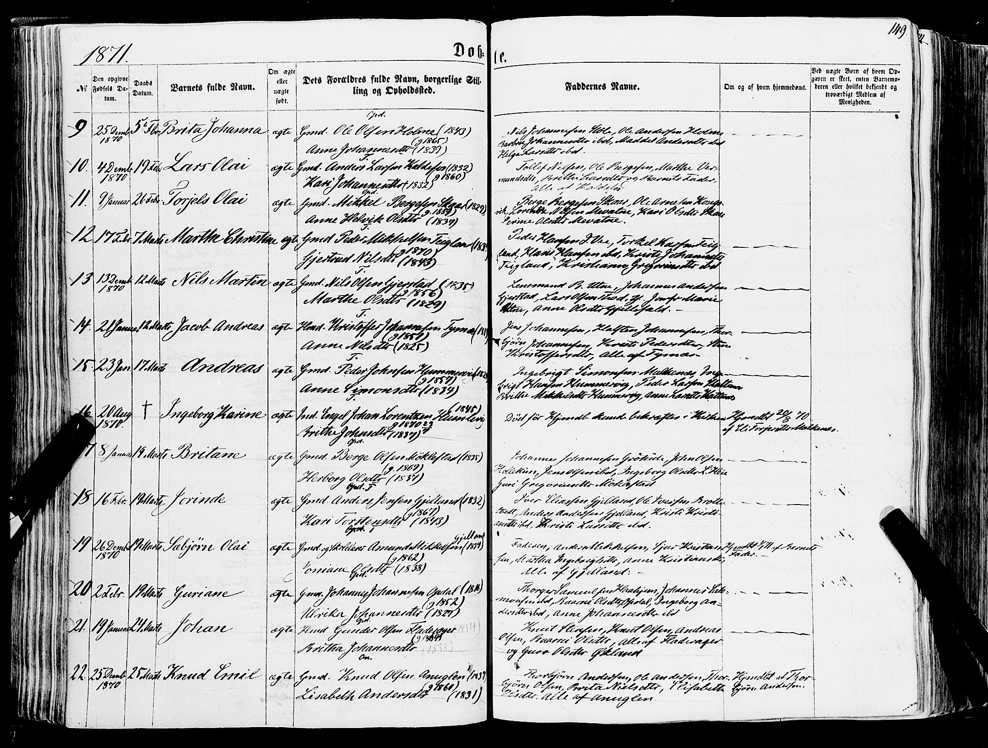 Tysnes sokneprestembete, SAB/A-78601/H/Haa: Parish register (official) no. A 11, 1860-1871, p. 149