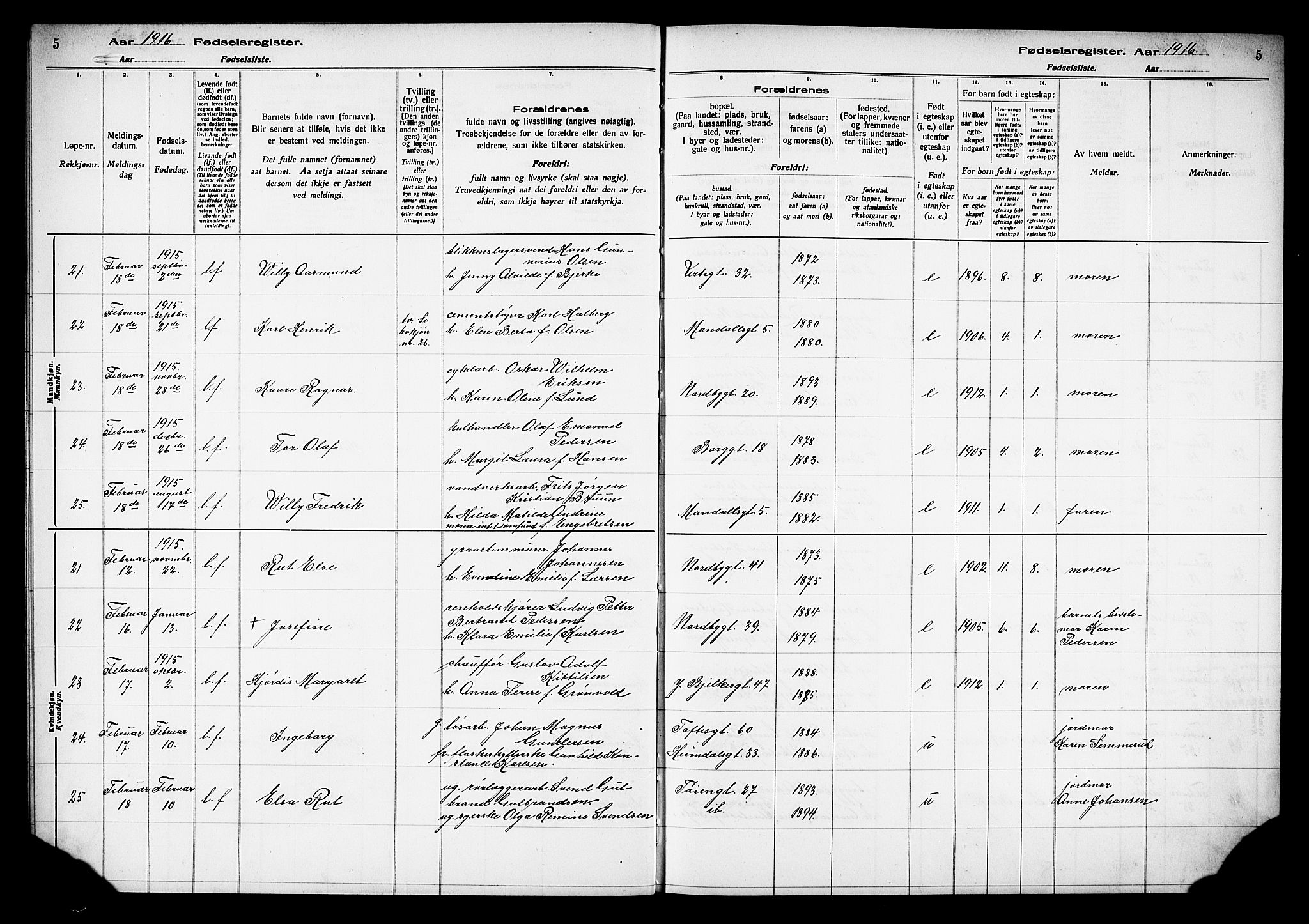 Grønland prestekontor Kirkebøker, AV/SAO-A-10848/J/Ja/L0001: Birth register no. 1, 1916-1922, p. 5