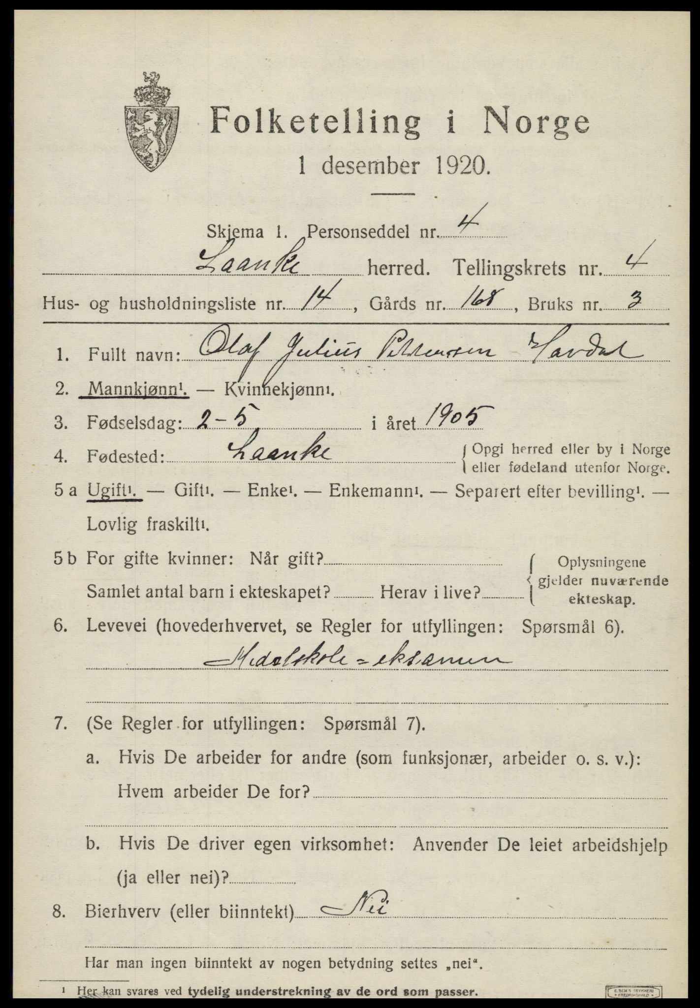 SAT, 1920 census for Lånke, 1920, p. 2462