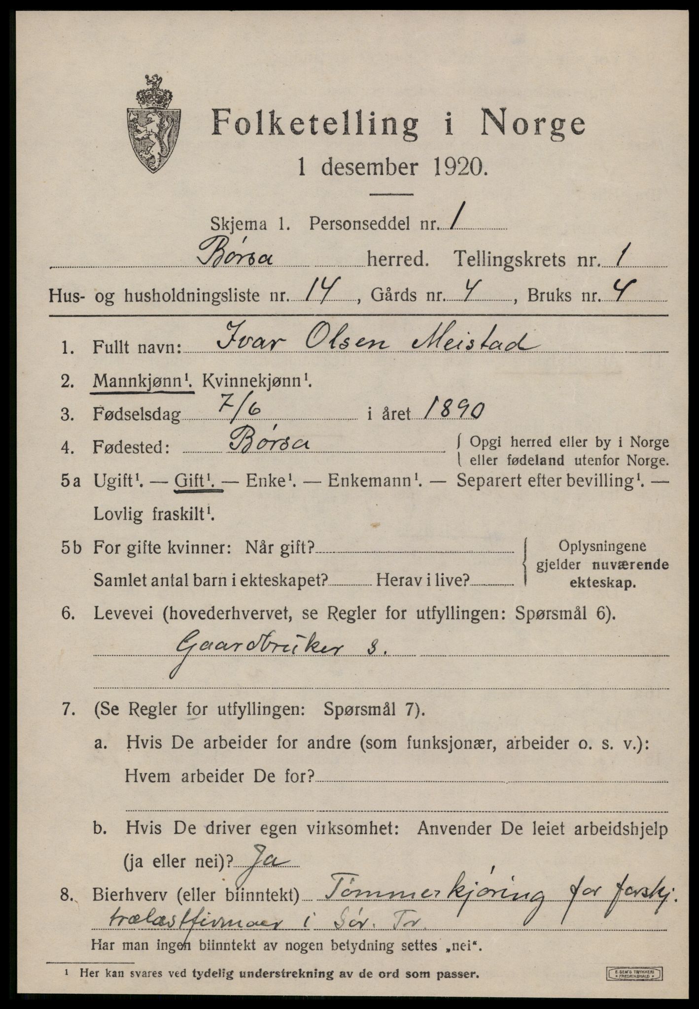 SAT, 1920 census for Børsa, 1920, p. 729