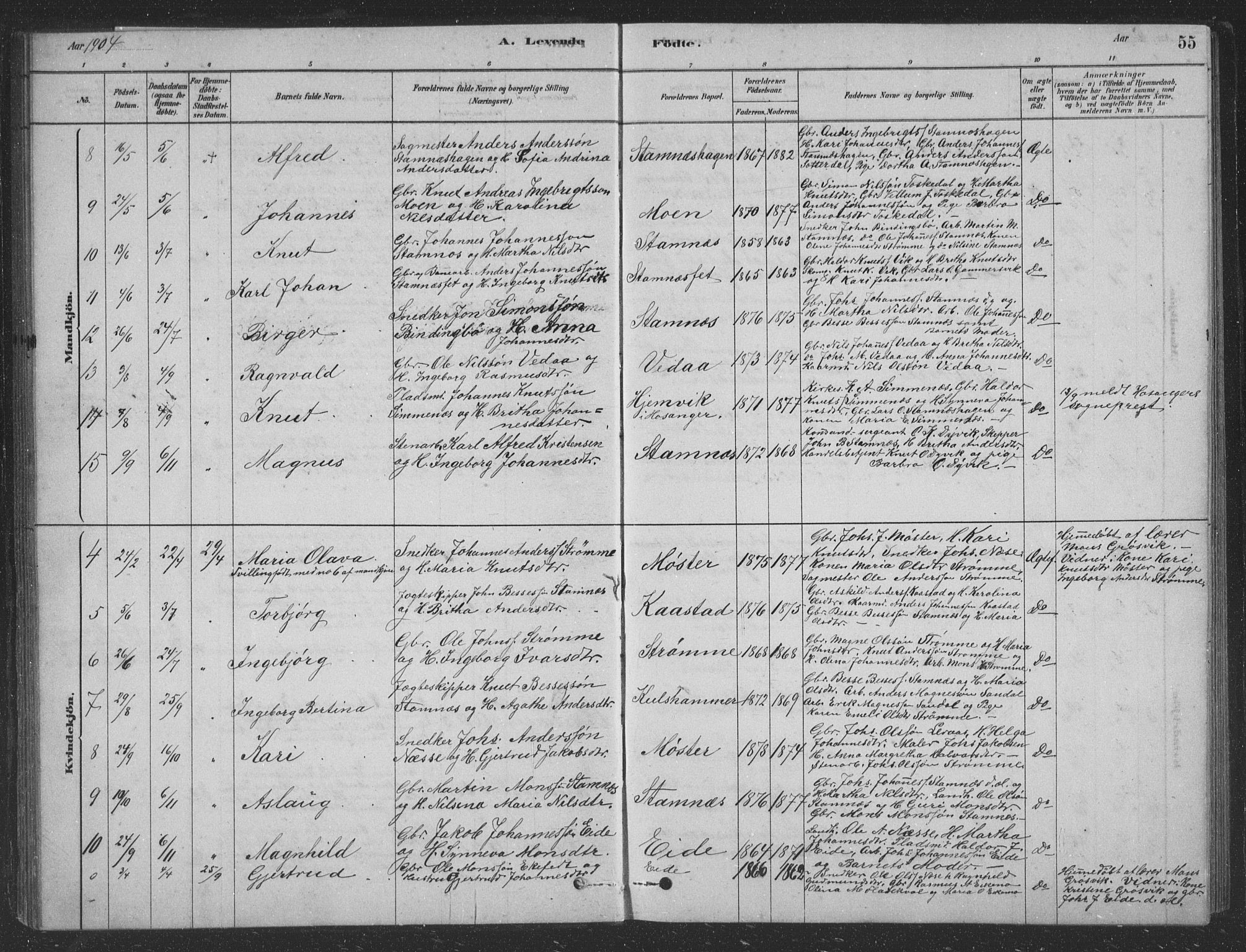 Vaksdal Sokneprestembete, AV/SAB-A-78901/H/Hab: Parish register (copy) no. D 1, 1878-1939, p. 55