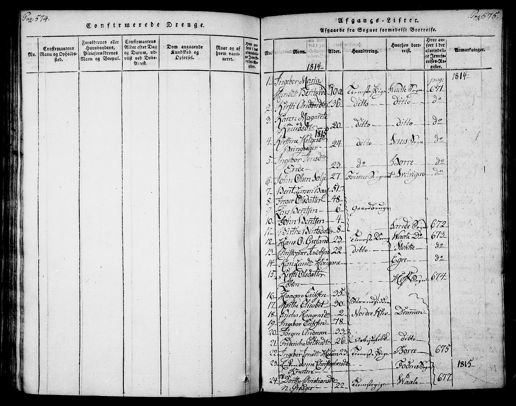 Botne kirkebøker, SAKO/A-340/F/Fa/L0005: Parish register (official) no. I 5, 1814-1836, p. 574-575
