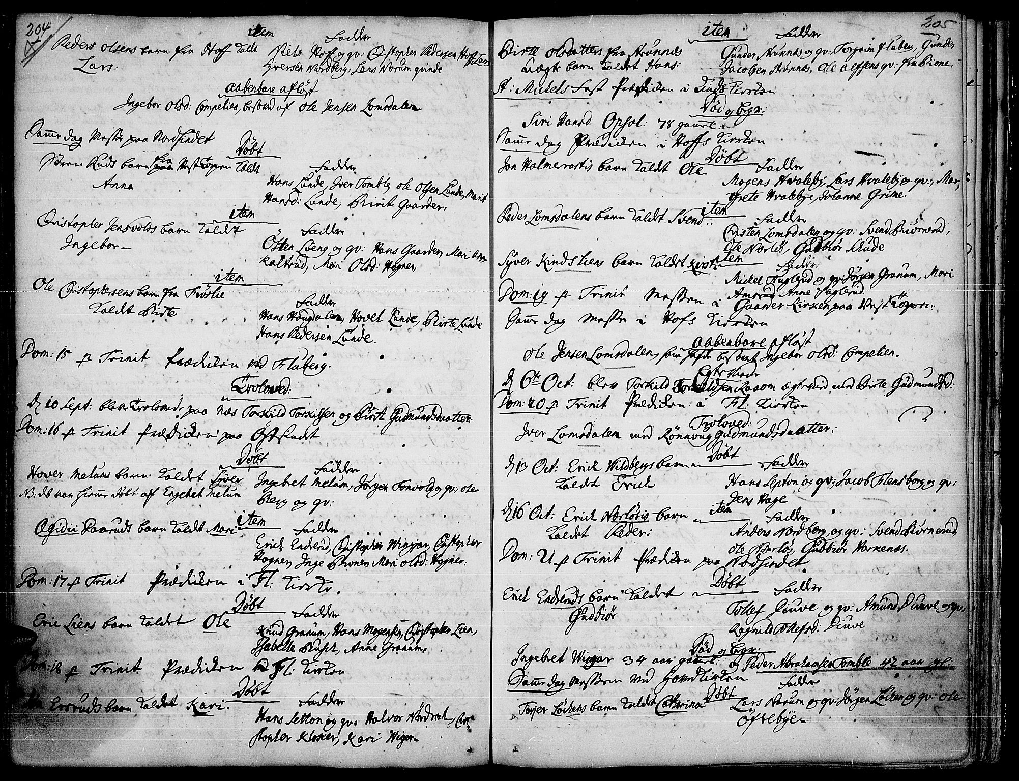 Land prestekontor, AV/SAH-PREST-120/H/Ha/Haa/L0001: Parish register (official) no. 1, 1708-1732, p. 204-205