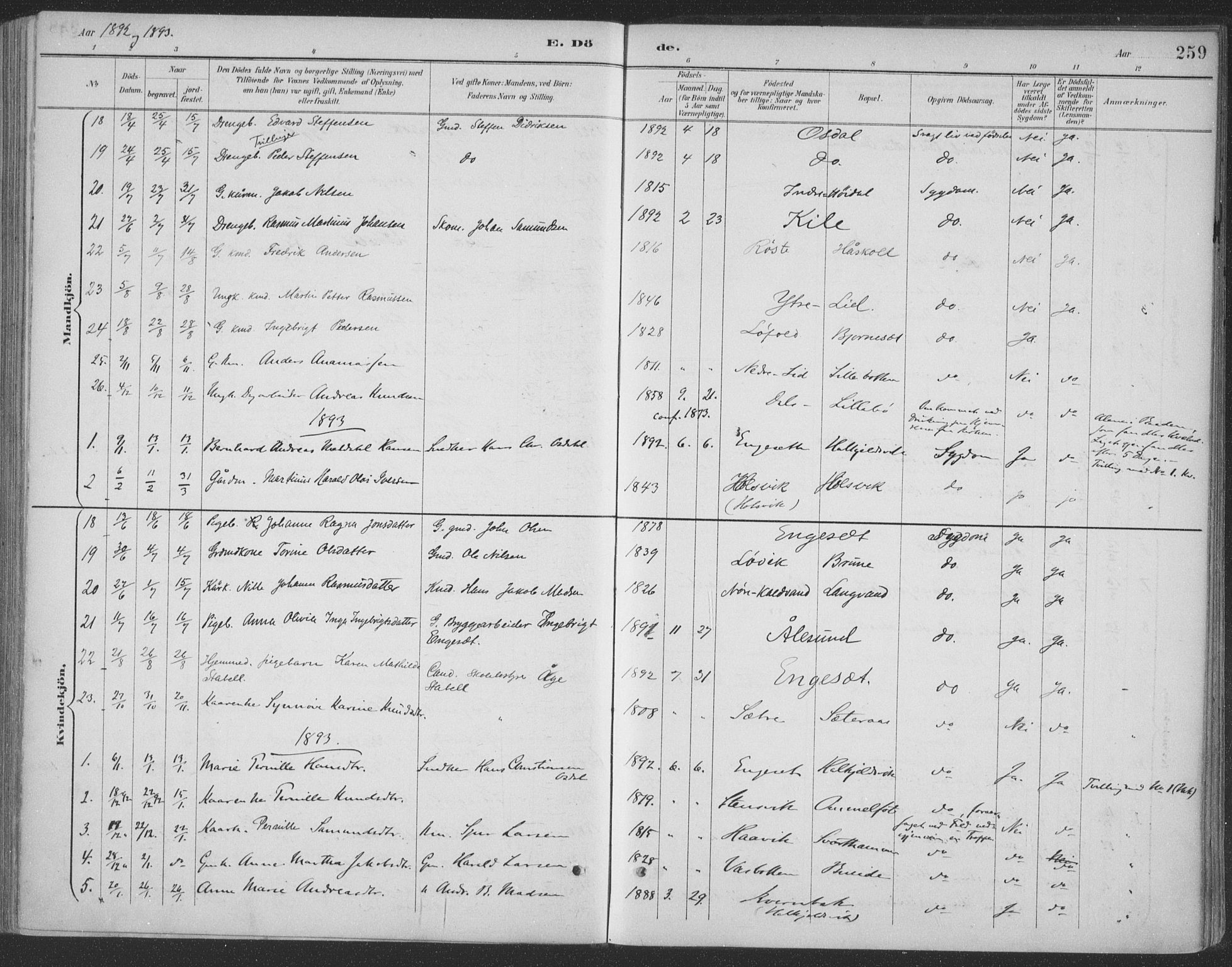 Ministerialprotokoller, klokkerbøker og fødselsregistre - Møre og Romsdal, AV/SAT-A-1454/511/L0142: Parish register (official) no. 511A09, 1891-1905, p. 259