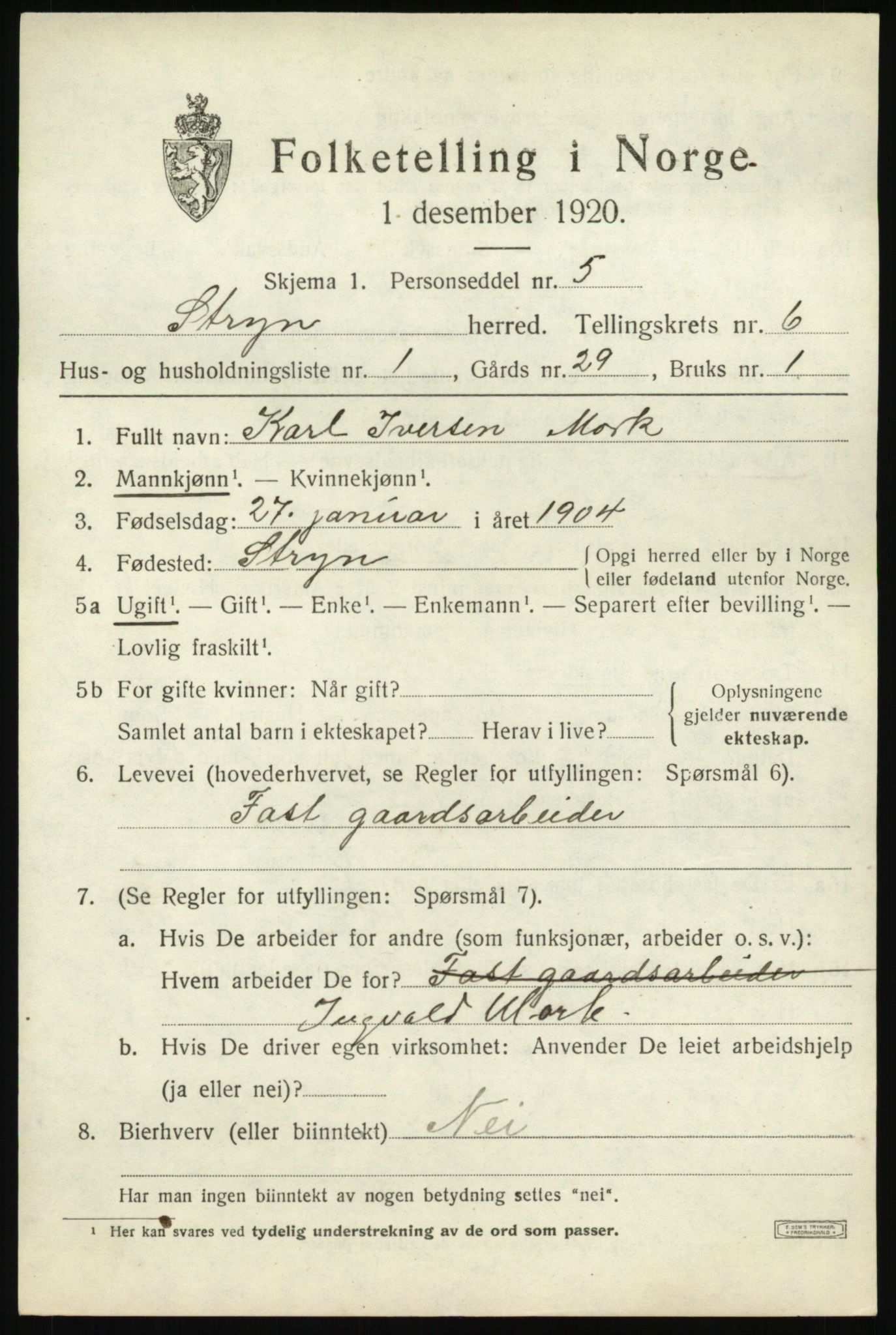 SAB, 1920 census for Stryn, 1920, p. 2622