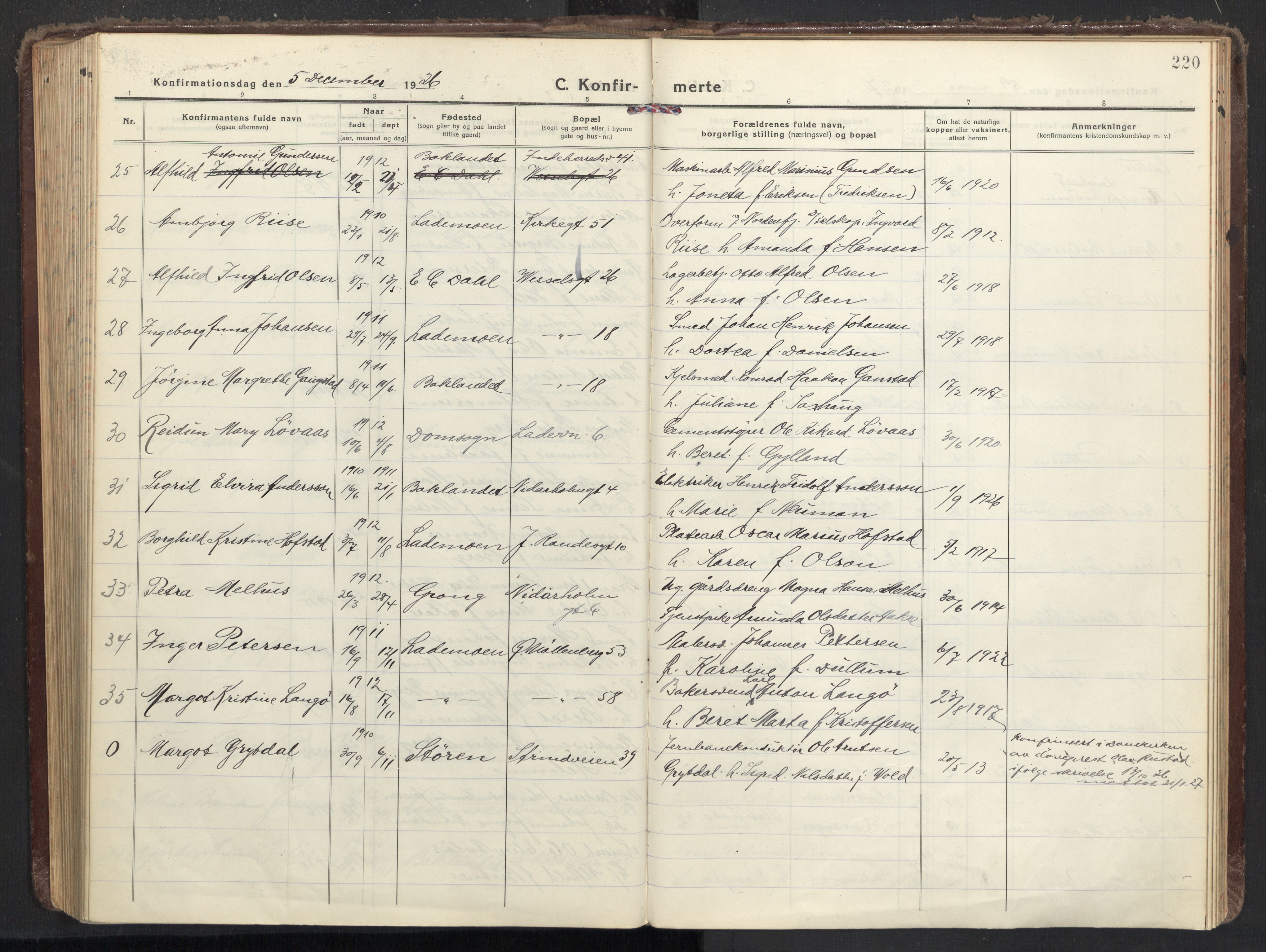 Ministerialprotokoller, klokkerbøker og fødselsregistre - Sør-Trøndelag, SAT/A-1456/605/L0247: Parish register (official) no. 605A09, 1918-1930, p. 220