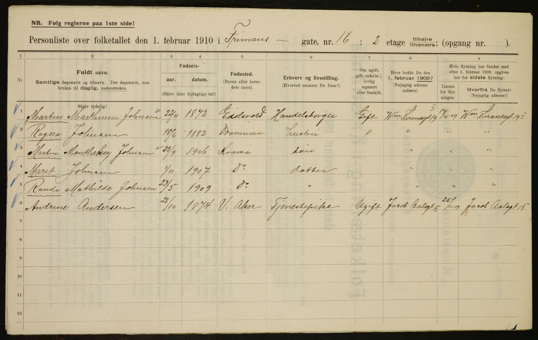 OBA, Municipal Census 1910 for Kristiania, 1910, p. 25227