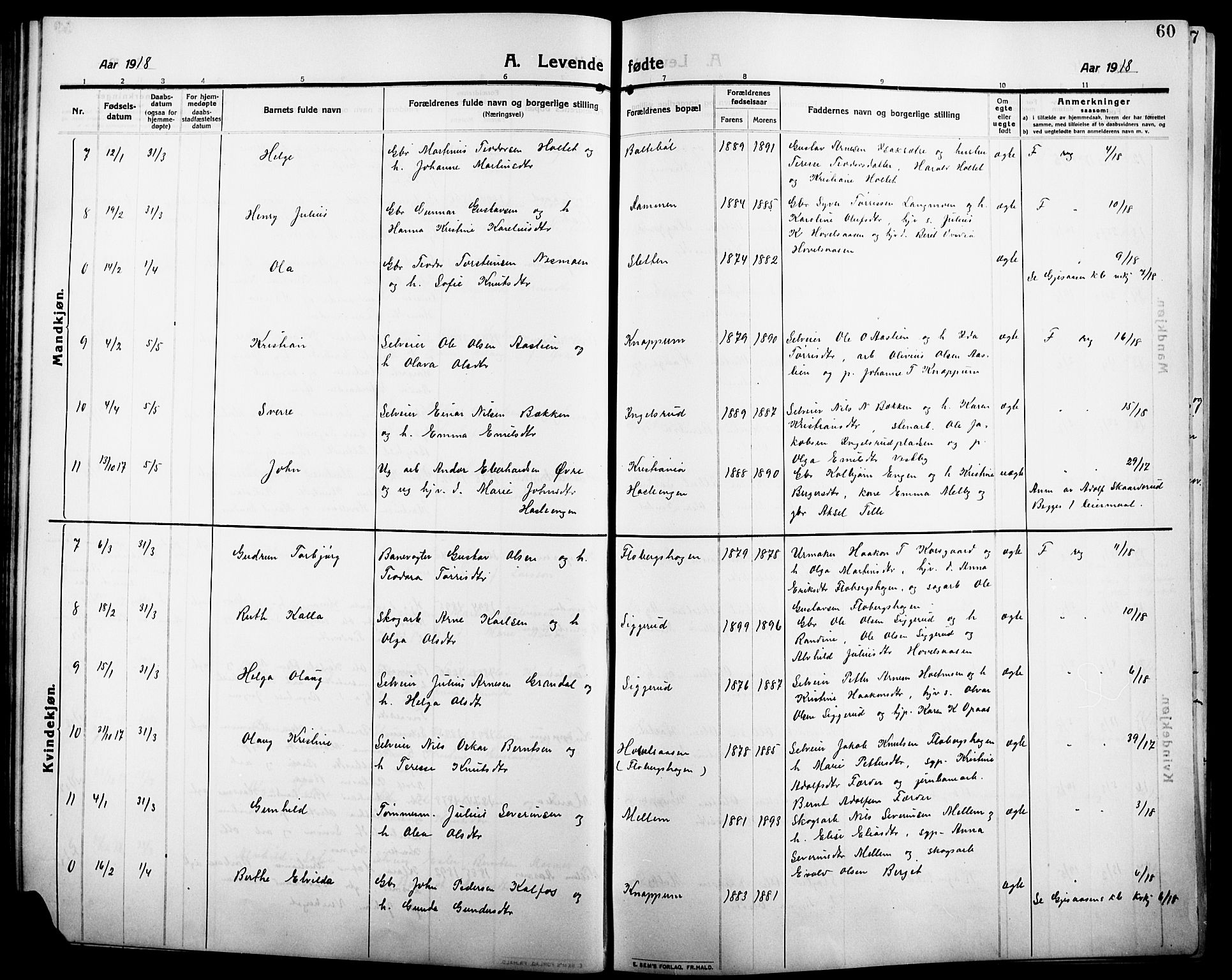 Åsnes prestekontor, SAH/PREST-042/H/Ha/Hab/L0007: Parish register (copy) no. 7, 1909-1926, p. 60