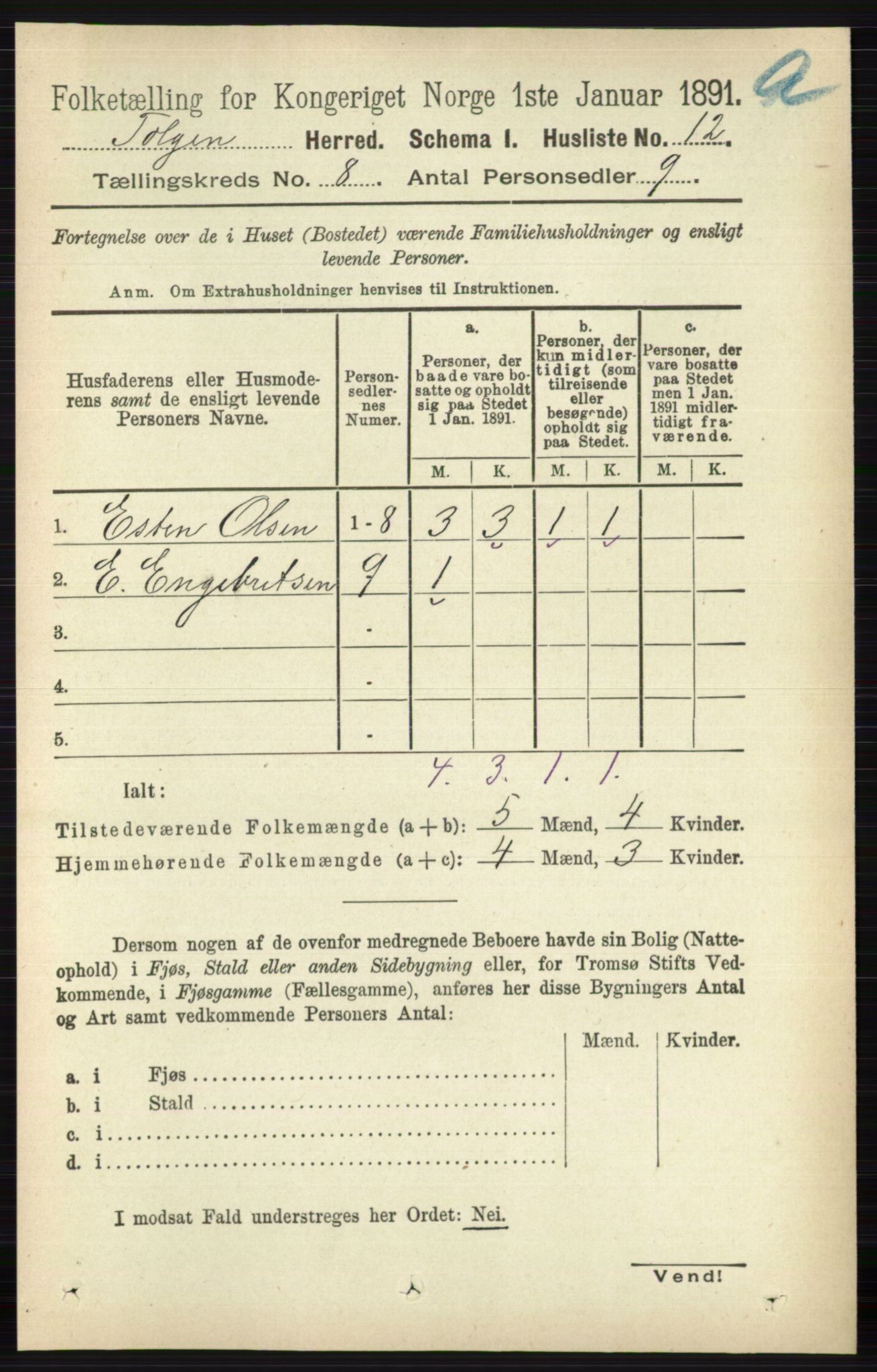 RA, 1891 census for 0436 Tolga, 1891, p. 2348