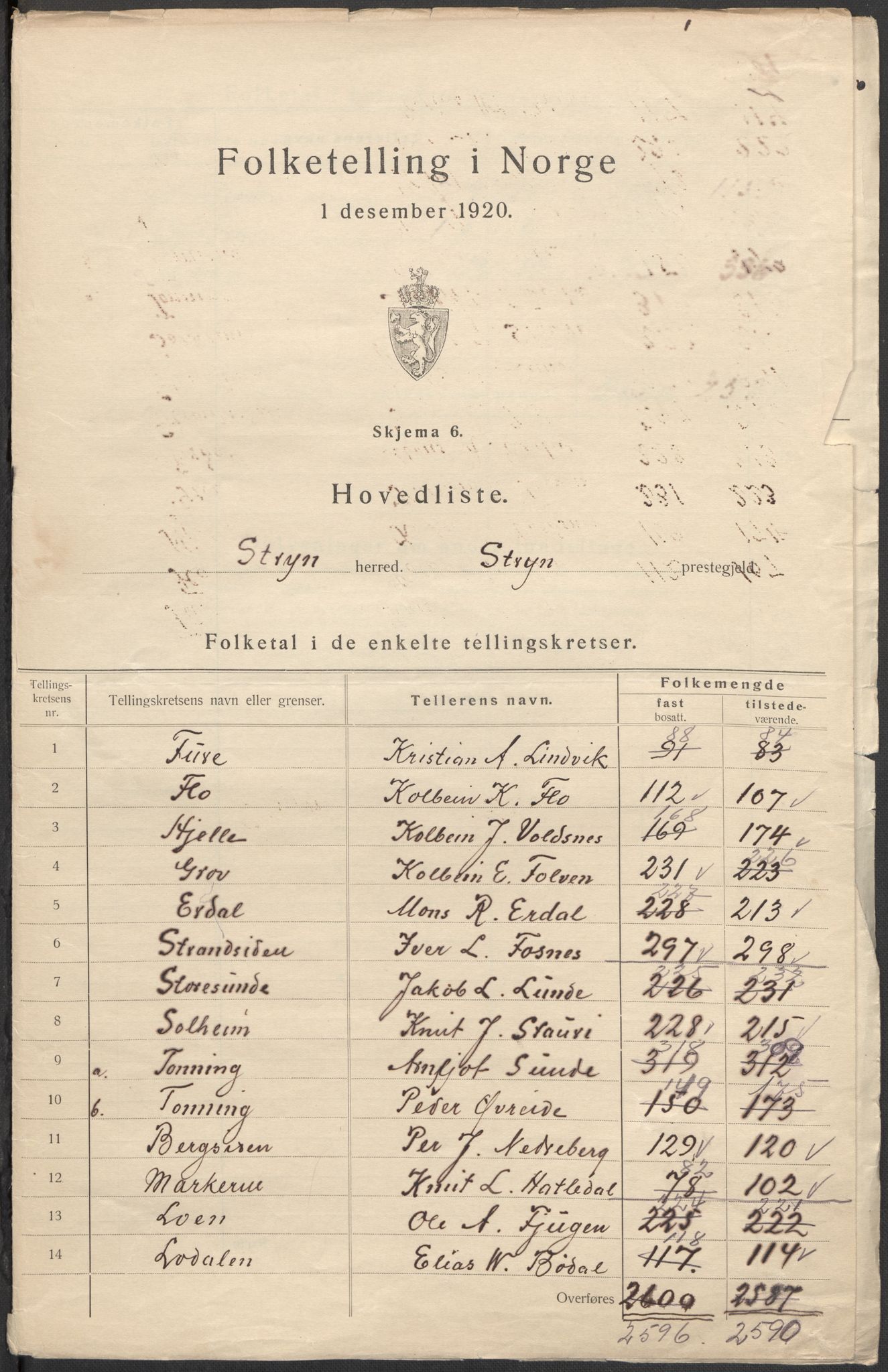 SAB, 1920 census for Stryn, 1920, p. 2