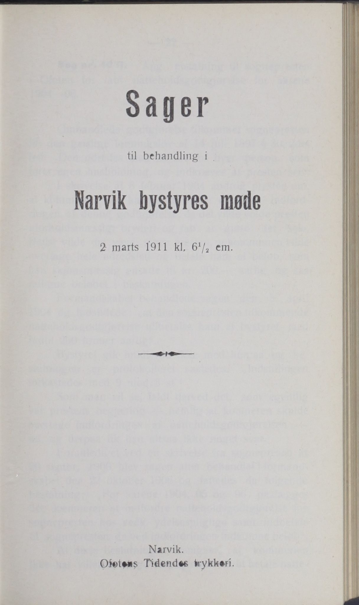 Narvik kommune. Formannskap , AIN/K-18050.150/A/Ab/L0001: Møtebok, 1911