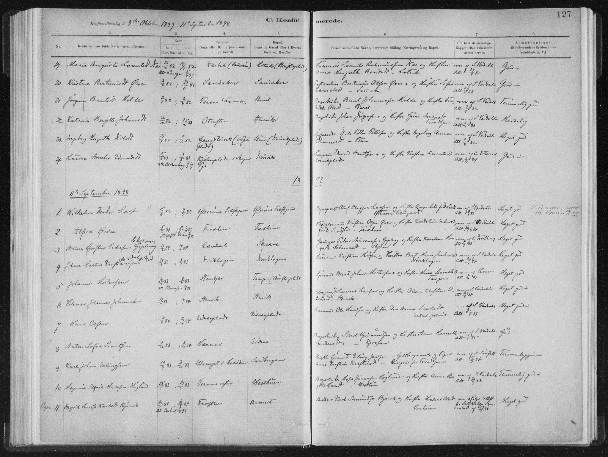 Ministerialprotokoller, klokkerbøker og fødselsregistre - Nord-Trøndelag, SAT/A-1458/722/L0220: Parish register (official) no. 722A07, 1881-1908, p. 127