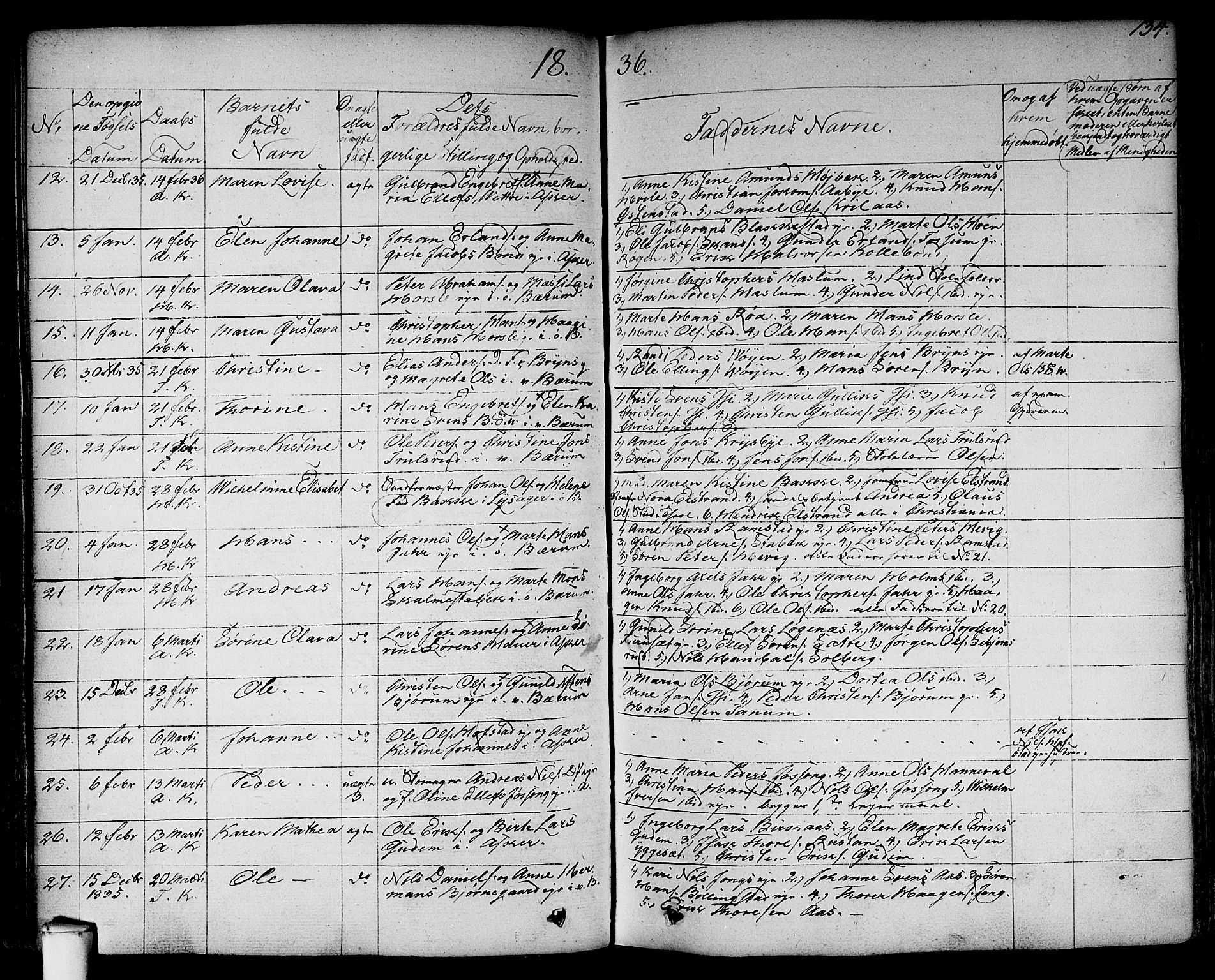 Asker prestekontor Kirkebøker, SAO/A-10256a/F/Fa/L0007: Parish register (official) no. I 7, 1825-1864, p. 134