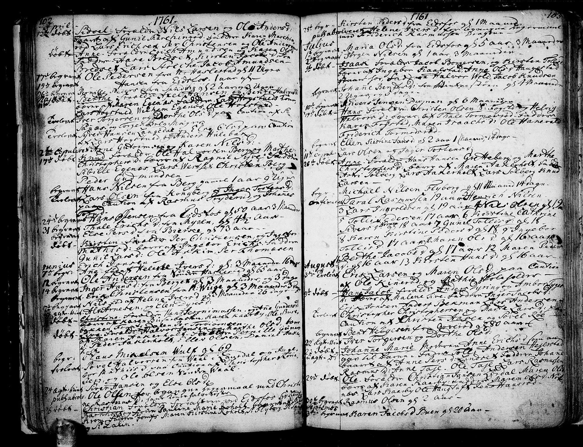 Hof kirkebøker, AV/SAKO-A-64/F/Fa/L0002: Parish register (official) no. I 2, 1746-1781, p. 102-103