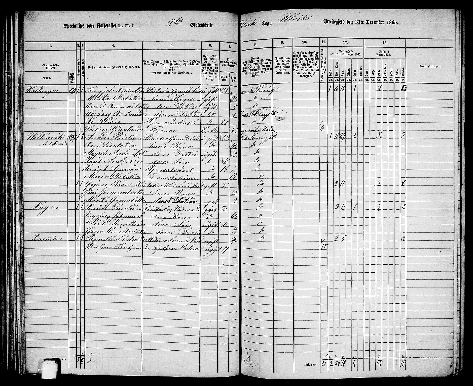 RA, 1865 census for Ulvik, 1865, p. 62