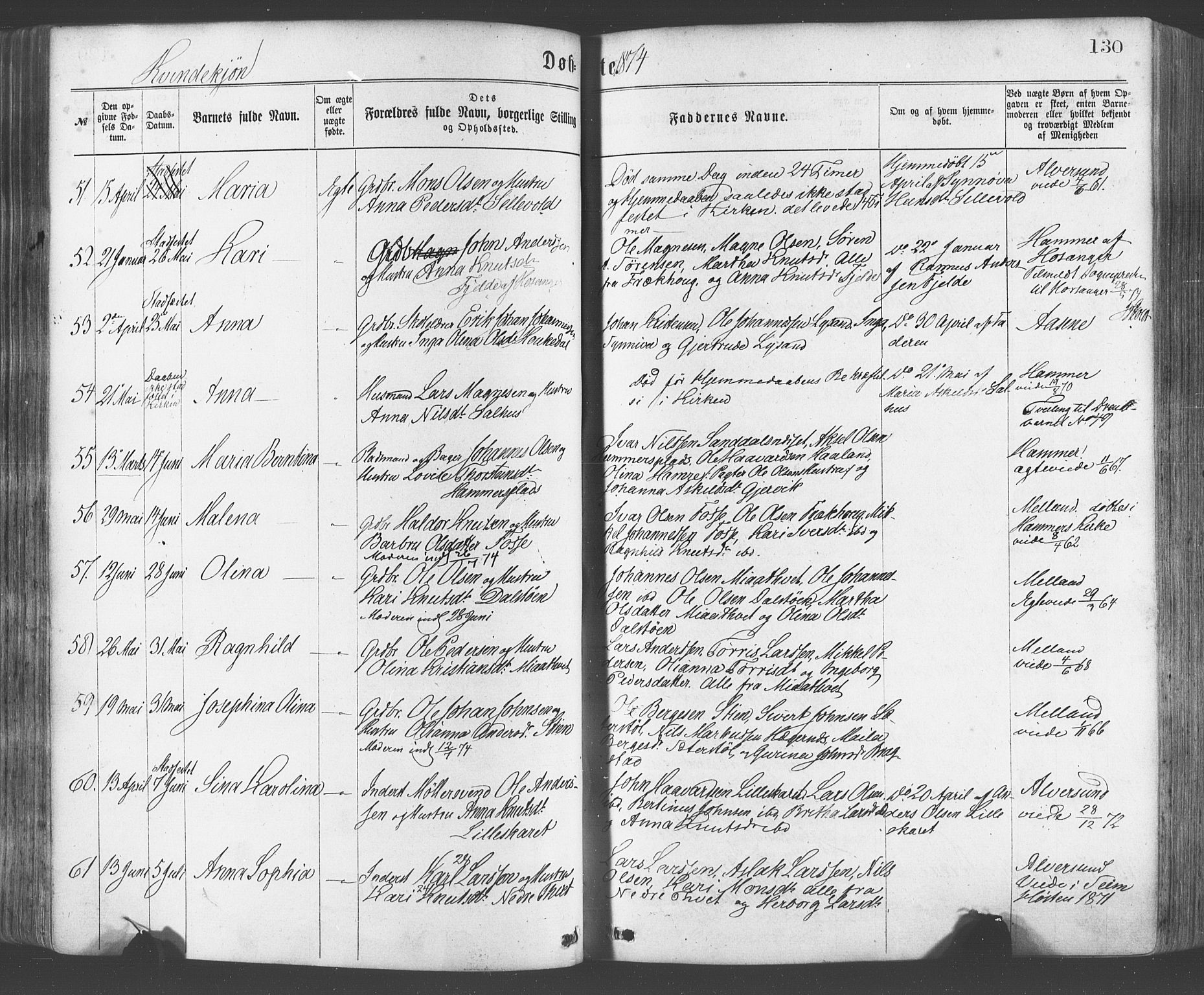 Hamre sokneprestembete, AV/SAB-A-75501/H/Ha/Haa/Haaa/L0015: Parish register (official) no. A 15, 1870-1881, p. 130