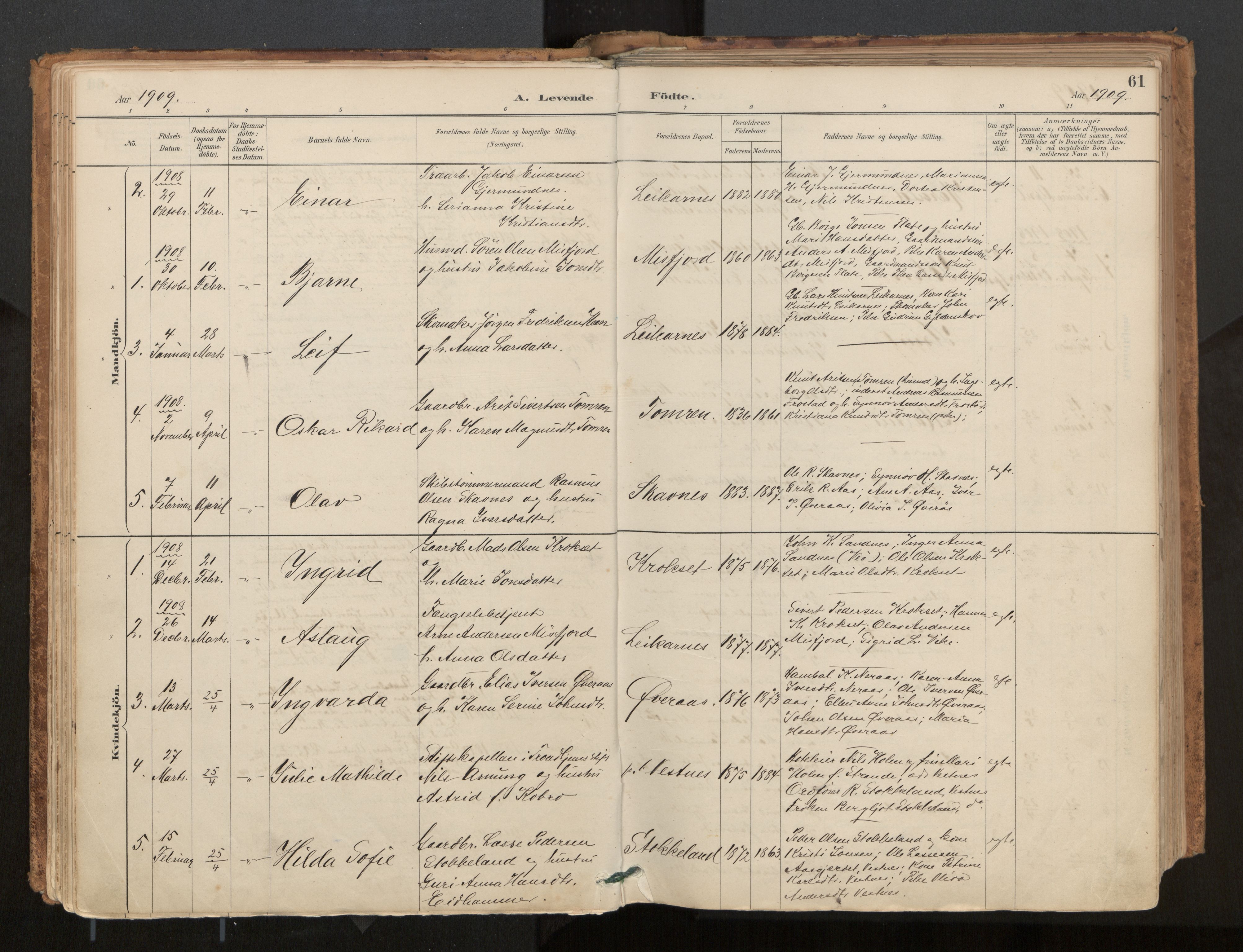 Ministerialprotokoller, klokkerbøker og fødselsregistre - Møre og Romsdal, AV/SAT-A-1454/539/L0531: Parish register (official) no. 539A04, 1887-1913, p. 61